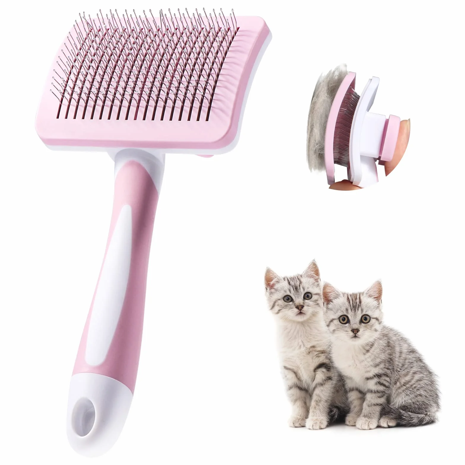 Vinabo Brosse Autonettoyante Pour Animaux de Compagnie, Pour Chiens Chats, Poils Longs et Courts, Rose