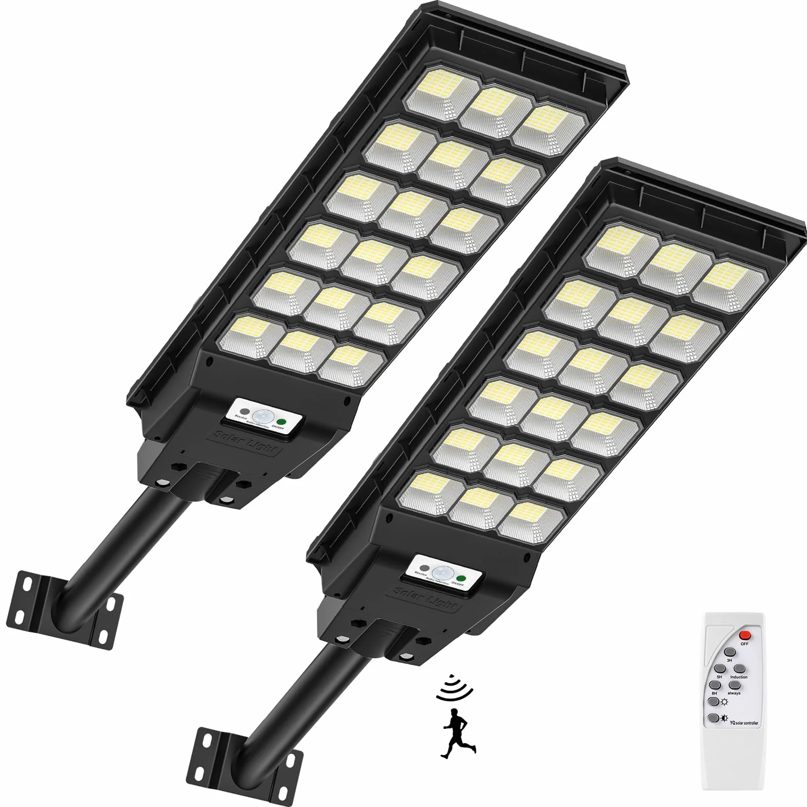 Lot de 2 lampadaires solaires à LED avec télécommande 600 W 6500 K IP65 Étanche