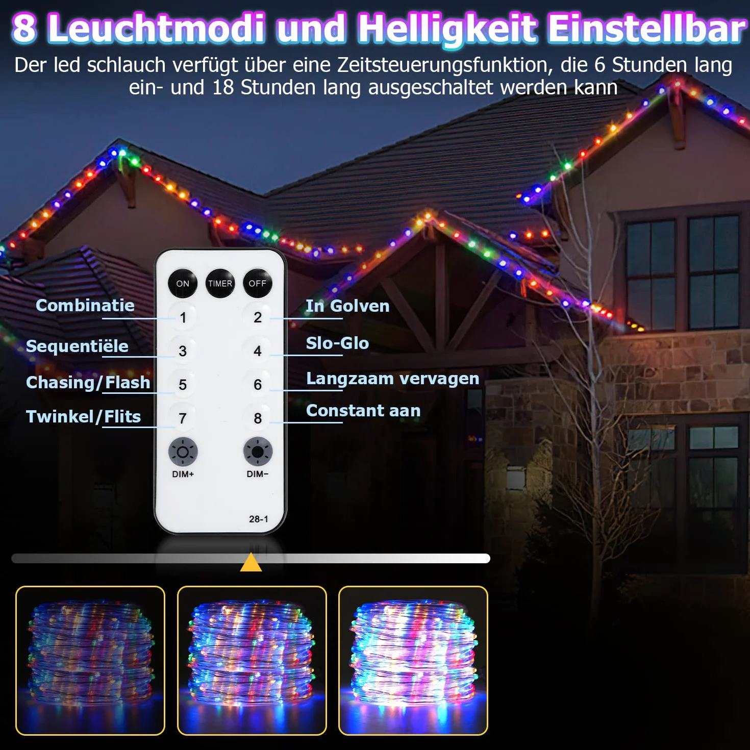 Jopassy 20M LED Tube Lumière IP65 RGB 220V Étanche Extérieur Intérieur avec Télécommande