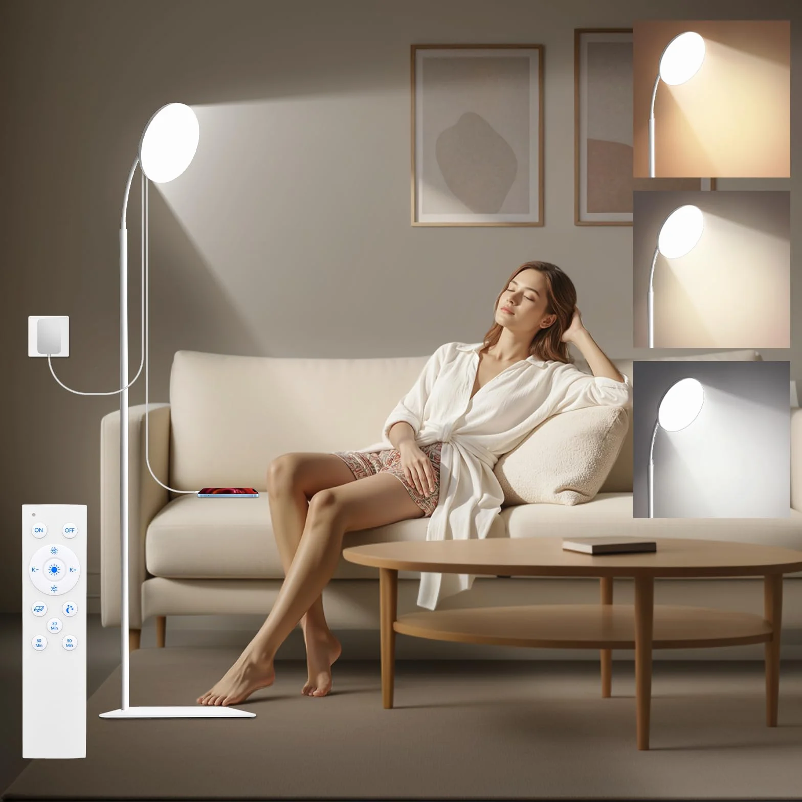 Lampe LED 15000 Lux Éclairage Rotatif 360° Charge USB Blanc