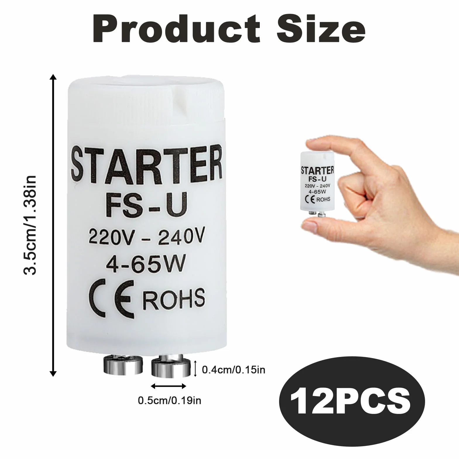Starter Fluorescent Tube Neon 4-65W 220-240V pour Lampes LED et Néon, Adapté à Divers Supports