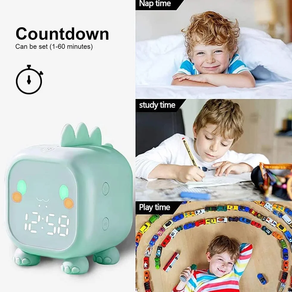 Réveil Lumineux Dinosaure Numérique Veilleuse Rechargeable Vert