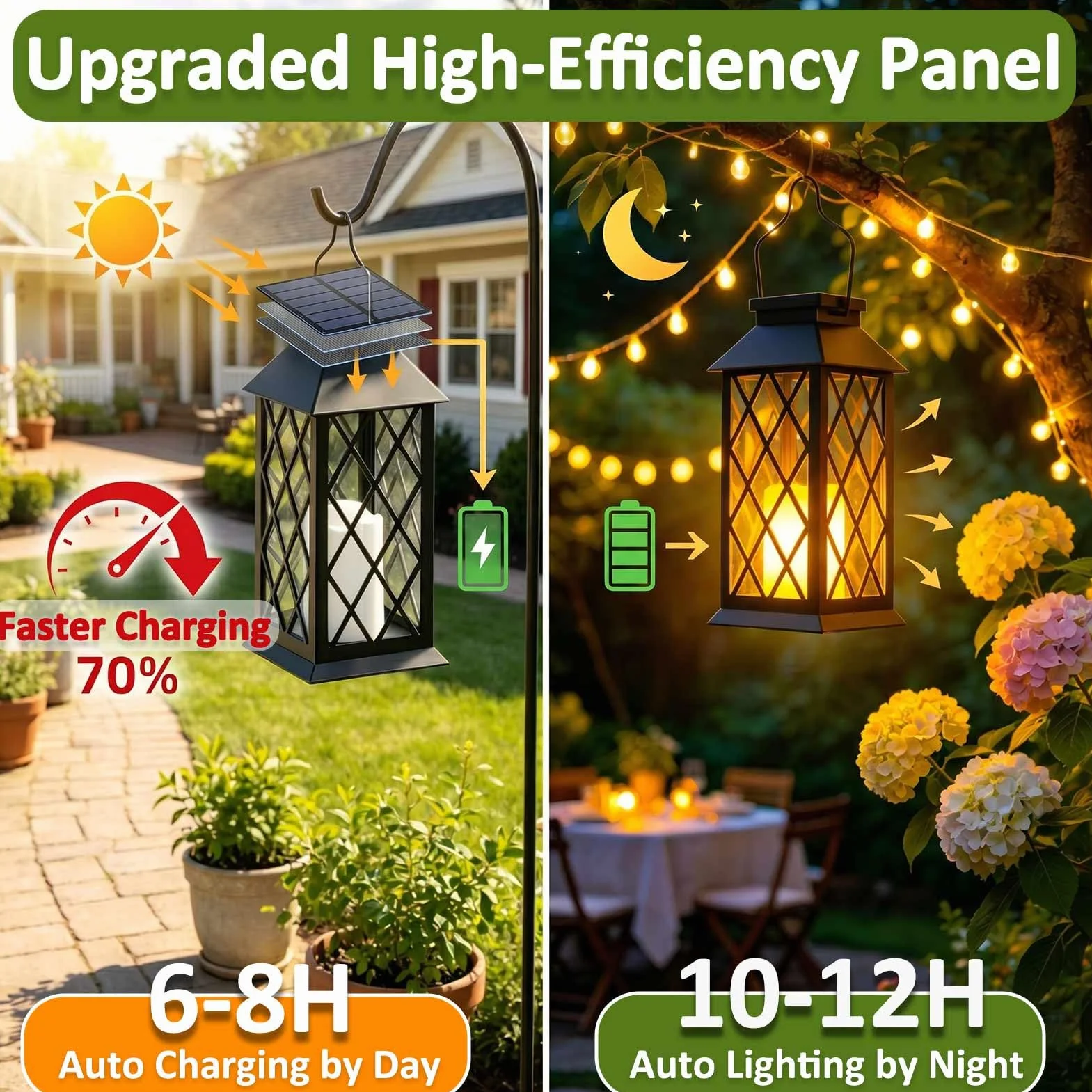 Cozymeow Lanterne Solaire Exterieur 2 Pièces Verre Trempé Étanche Jardin Décoration Terrasse Balcon Cimetière Pergola Noir