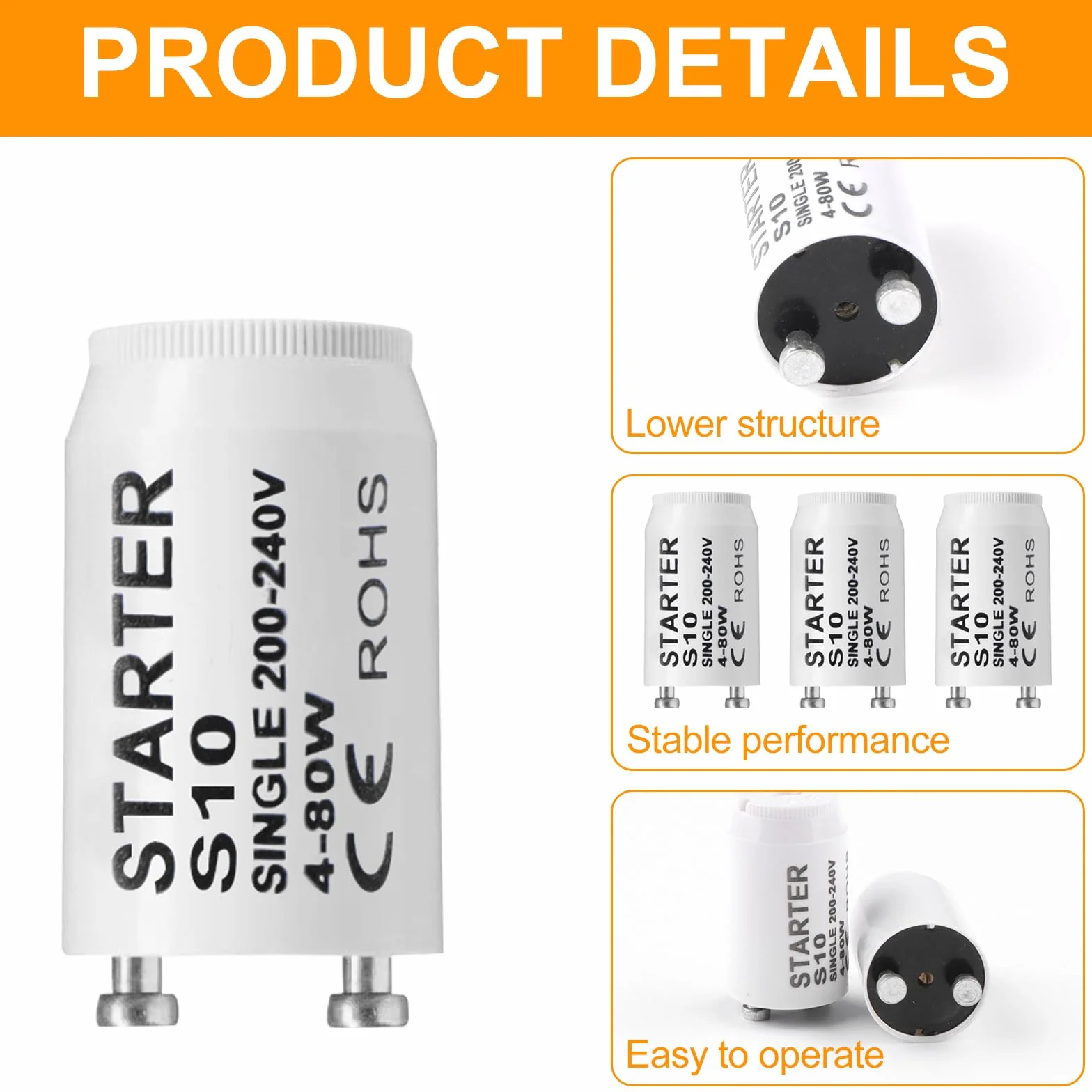 Starter S10 Ampoule Tube Fluorescent 4-80W 200-250V 18 Pièces