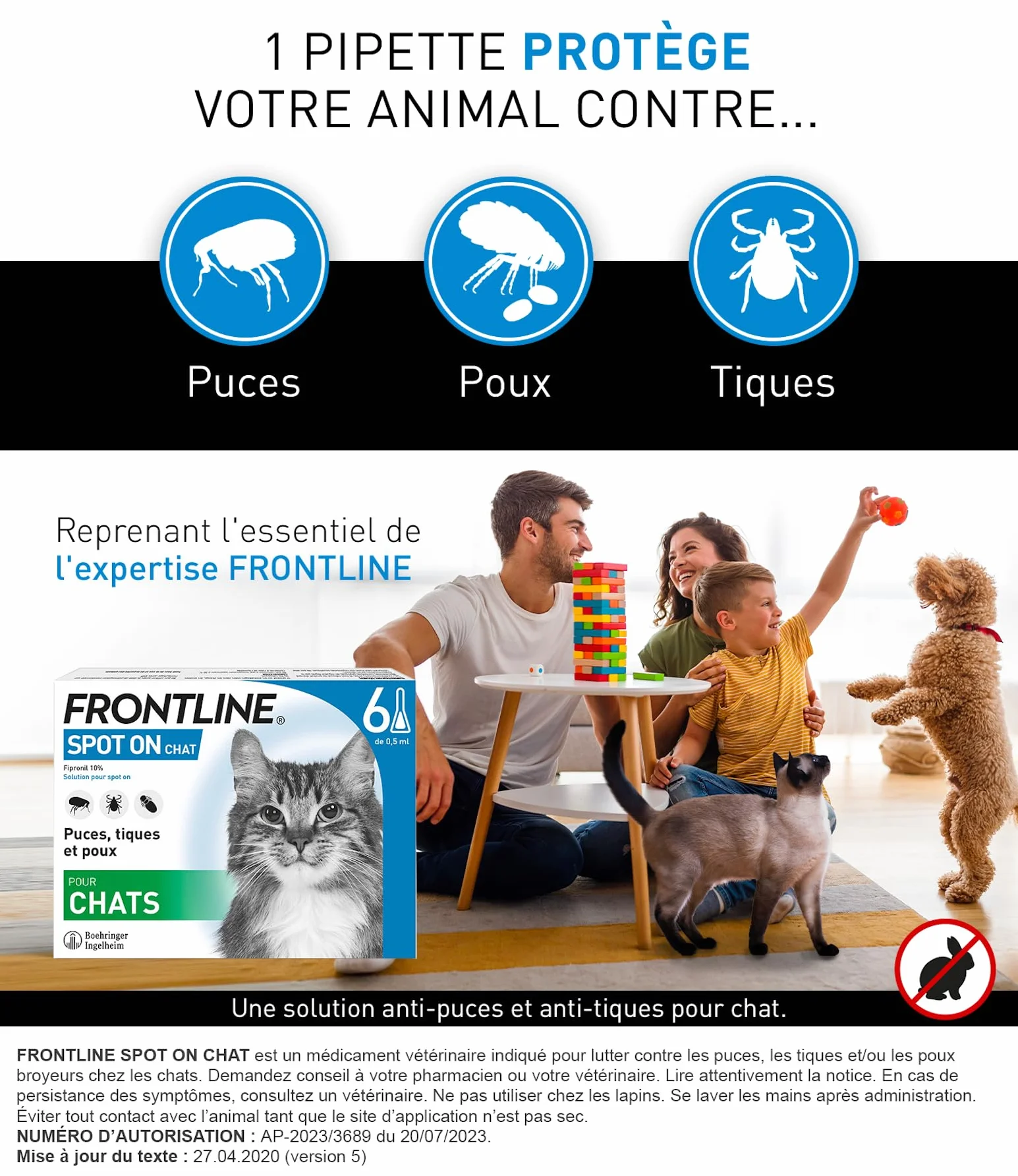 FRONTLINE Spot On Chat Anti Puces Tiques Poux 6 Pipettes