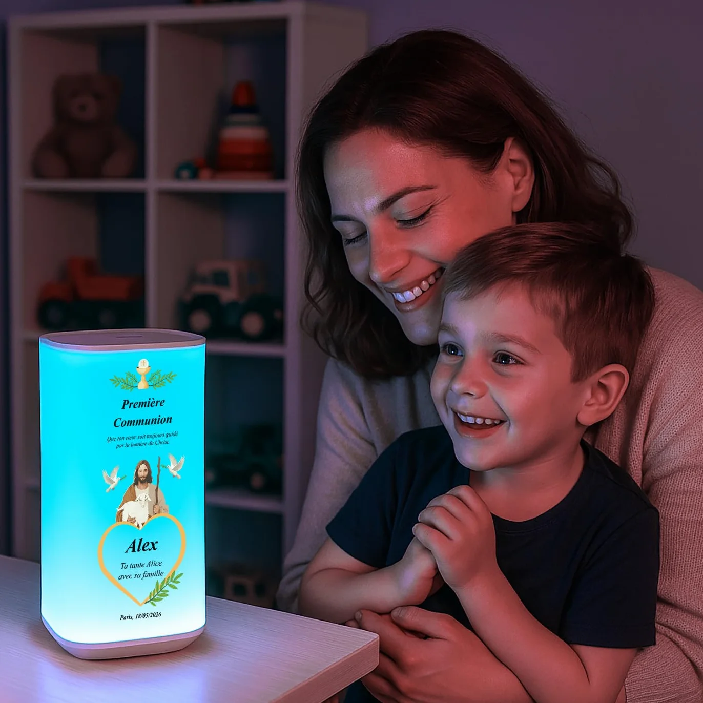 Maverton Veilleuse Bébé Personnalisée Lampe de Chevet Enfant LED Rechargeable USB avec Impression Multicolore Cadeau