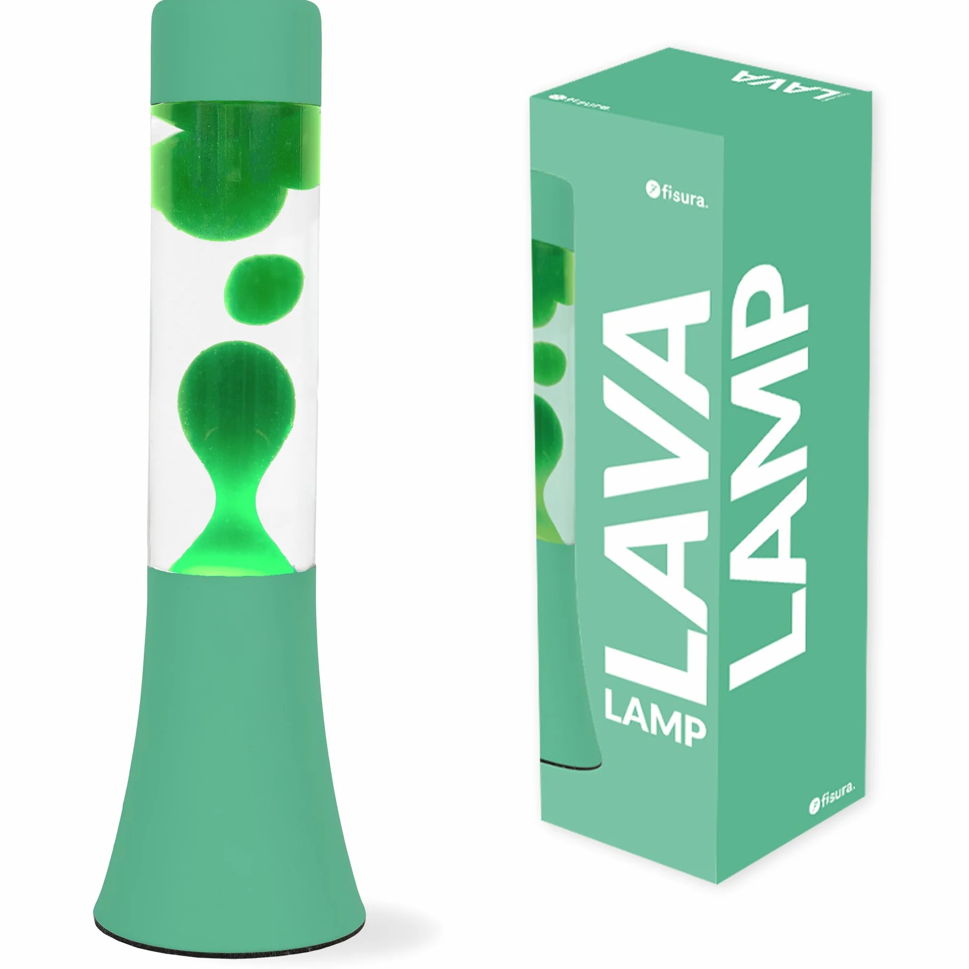 Lampe à lave verte 30 cm avec base et liquide transparent - Cadeau original rétro