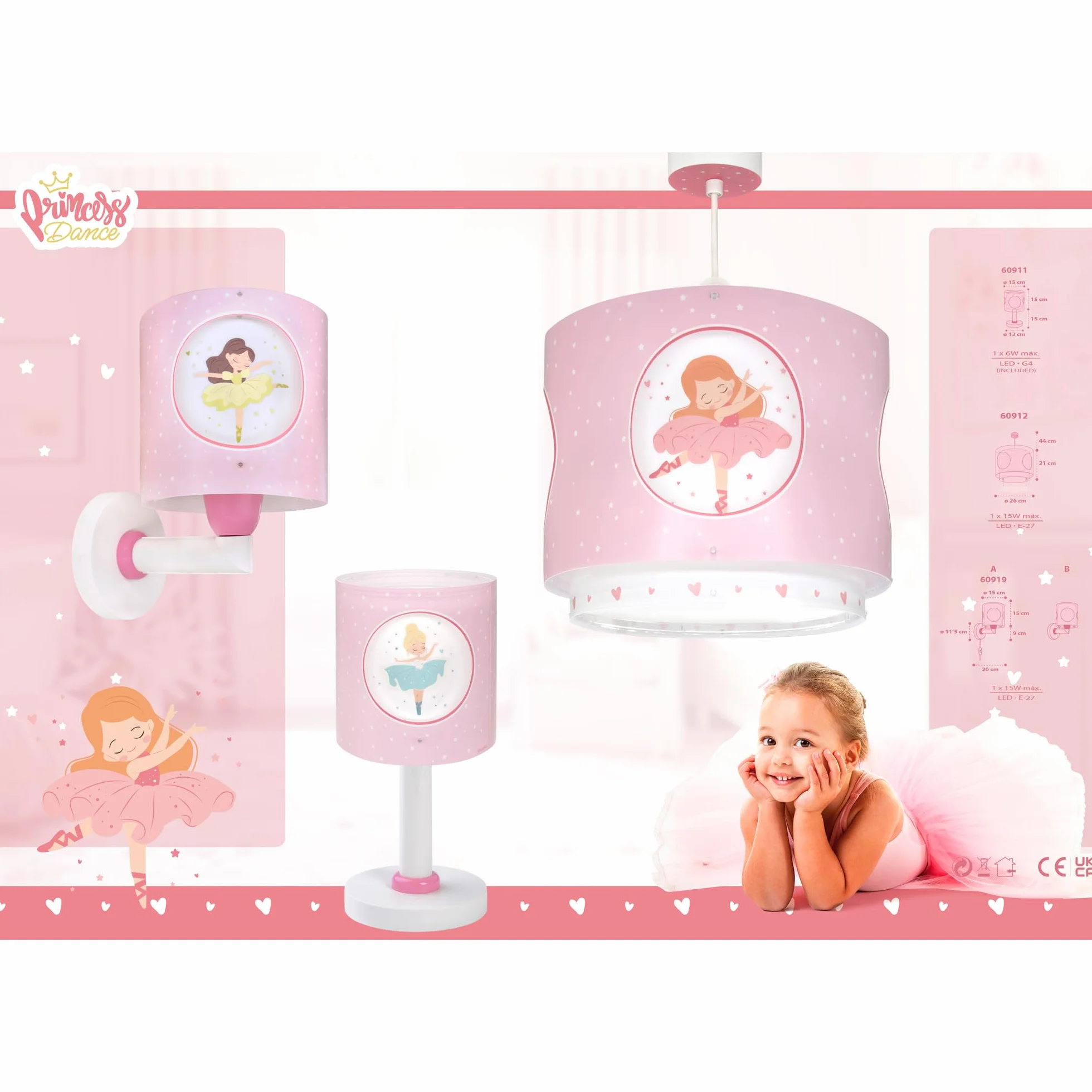 Dalber Lustre Chambre Lampe Suspension Enfand ballerine Rose E27