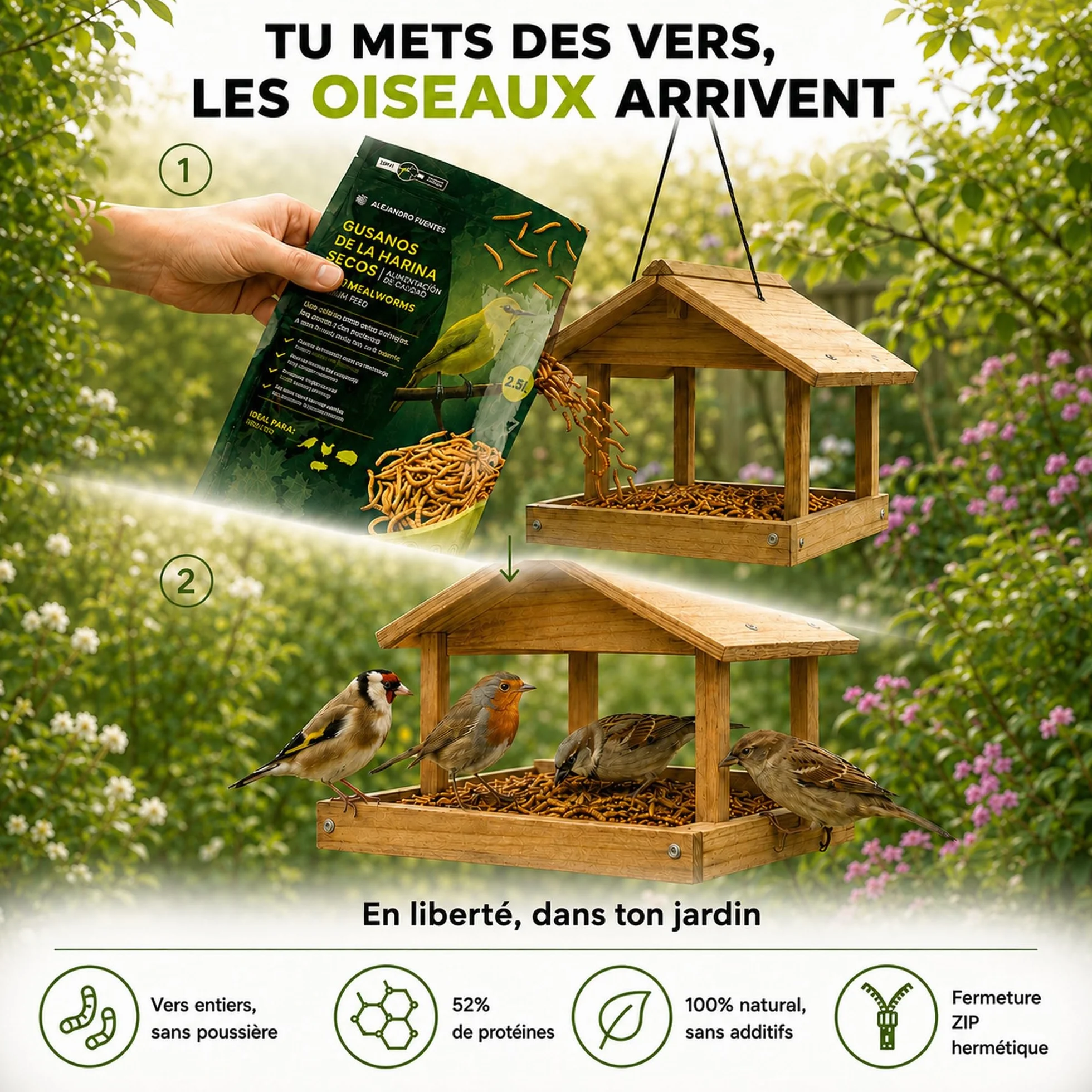 AF® vers de Farine Séchés Premium 300g 52% Protéines Snack Naturel pour Hérisson Reptiles et Rongeurs