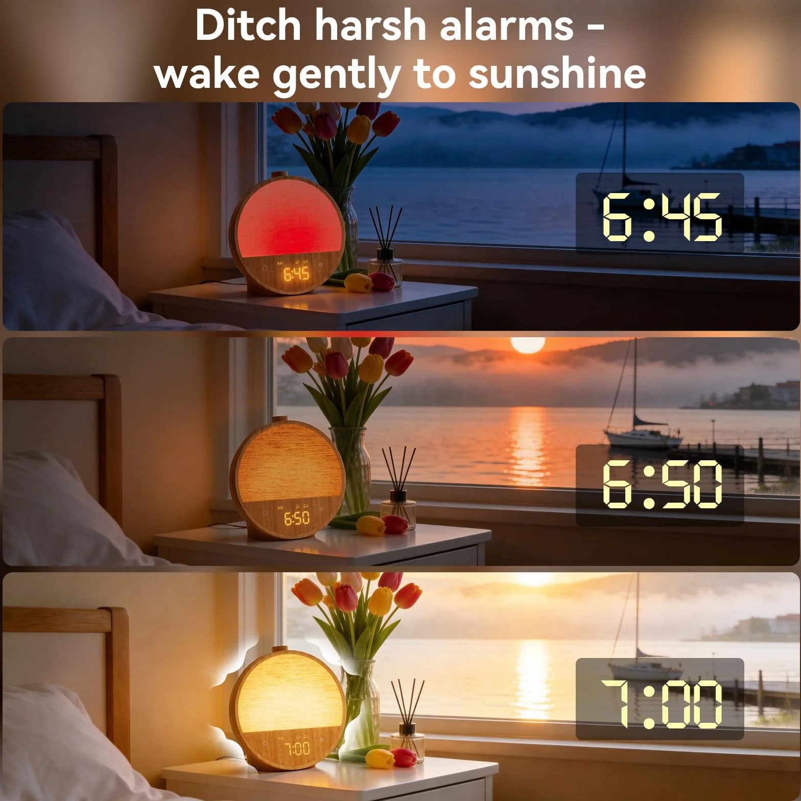 Réveil à lumière du jour blonbar, réveil avec lumière au lever du soleil, lampe de nuit 10 sons naturels et blancs, veilleuse RVB