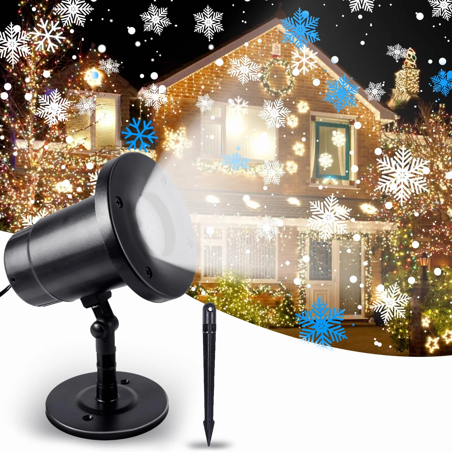 Projecteur Noël Extérieur IP65 Lampe Flocon de Neige Blanc Froid