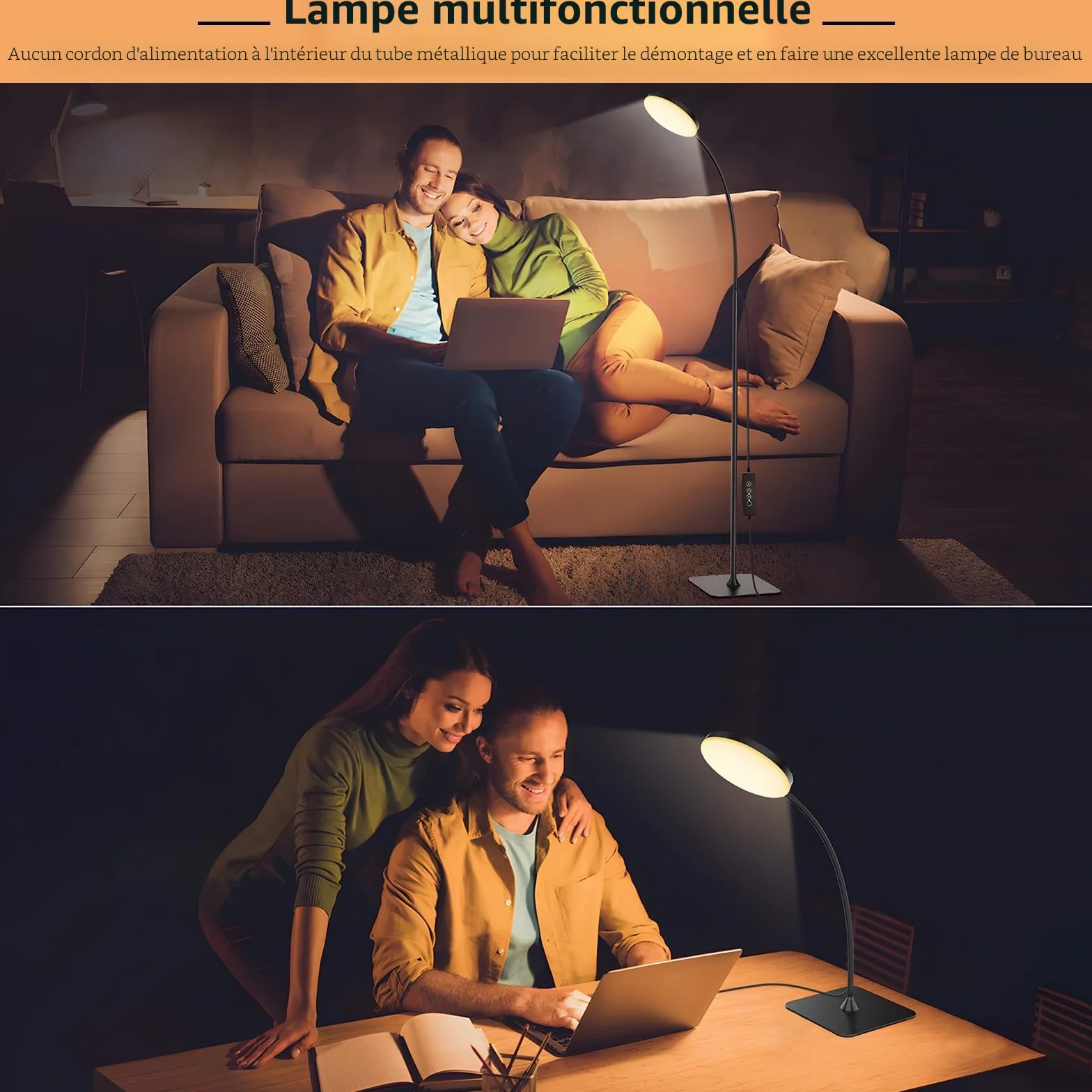 Mojimdo Lampadaire avec télécommande LED fin sur pied, gradation 3 couleurs 10 luminosités, flexible