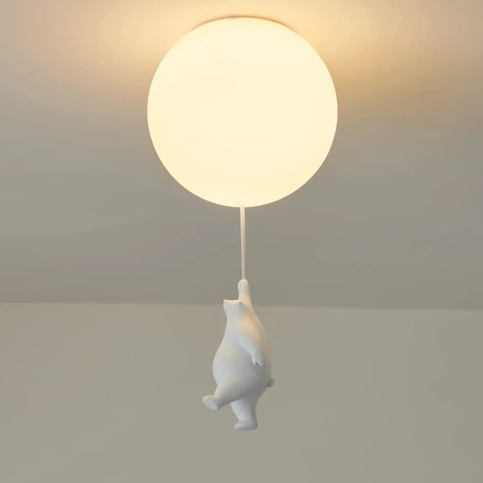 Moderne Lustre Ours Polaire Abat-Jour Givré Sphérique 15cm pour Chambre Enfants Garçon Fille