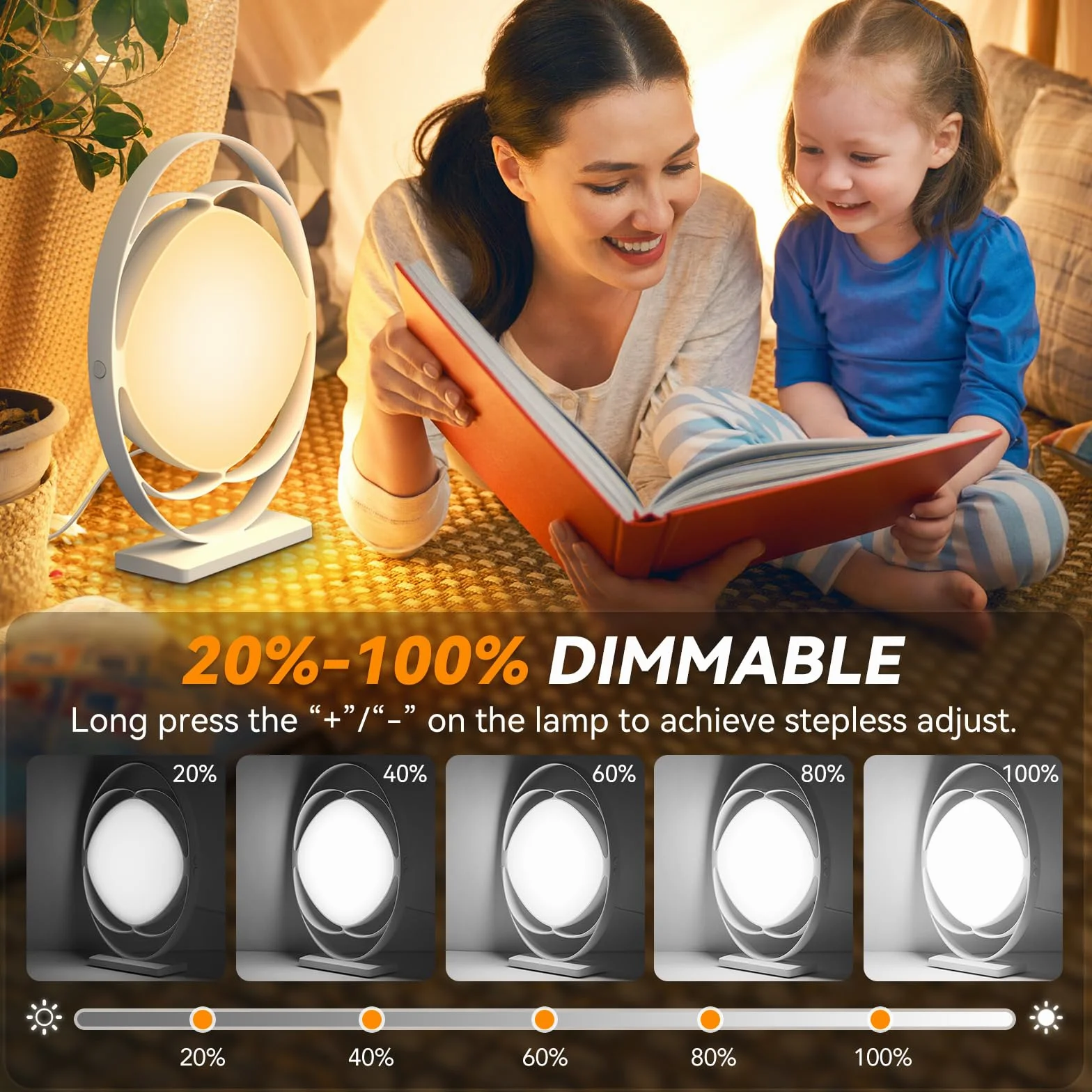 Lampe de luminothérapie 10000 Lux sans UV, 3 températures de couleur, 4 minuteries, 5 intensités réglables, fonction mémoire