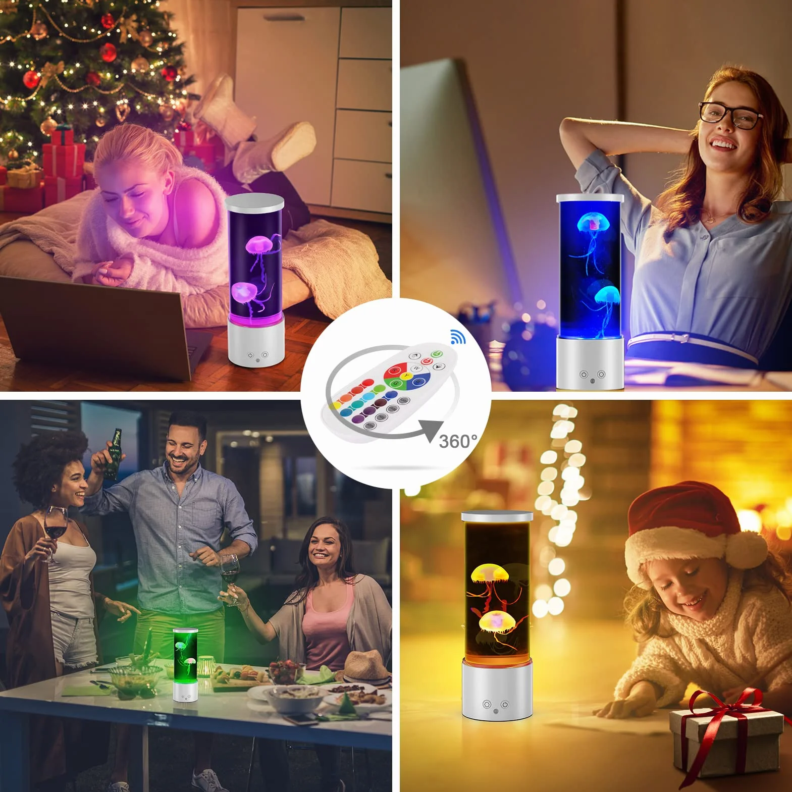 Lampe Méduse RVB 17 Couleurs 4 Modes avec Télécommande pour Aquarium Décoration Salon Bureau