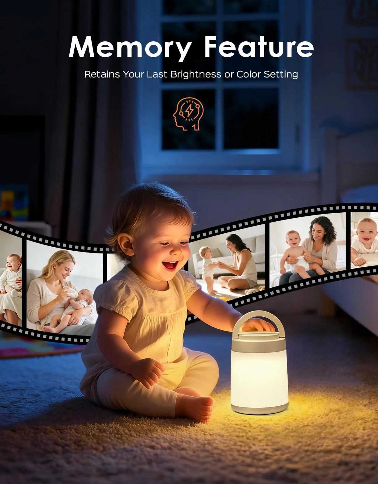 One Fire Veilleuse Enfant 10 Couleurs 8 Niveaux Luminosité Tactile Télécommande Rechargeable Sans Fil Lampe Chevet Chambre Camping