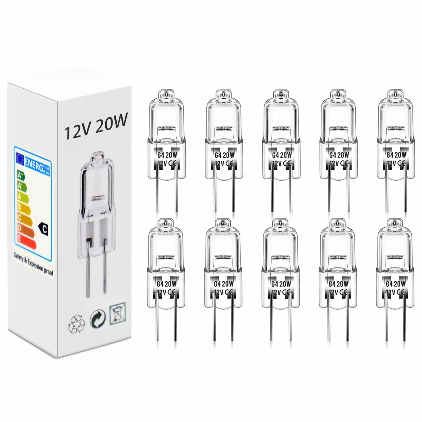 Ampoules halogènes G4 12V 20W 2800K Lumière blanche chaude Dimmable 10 pièces