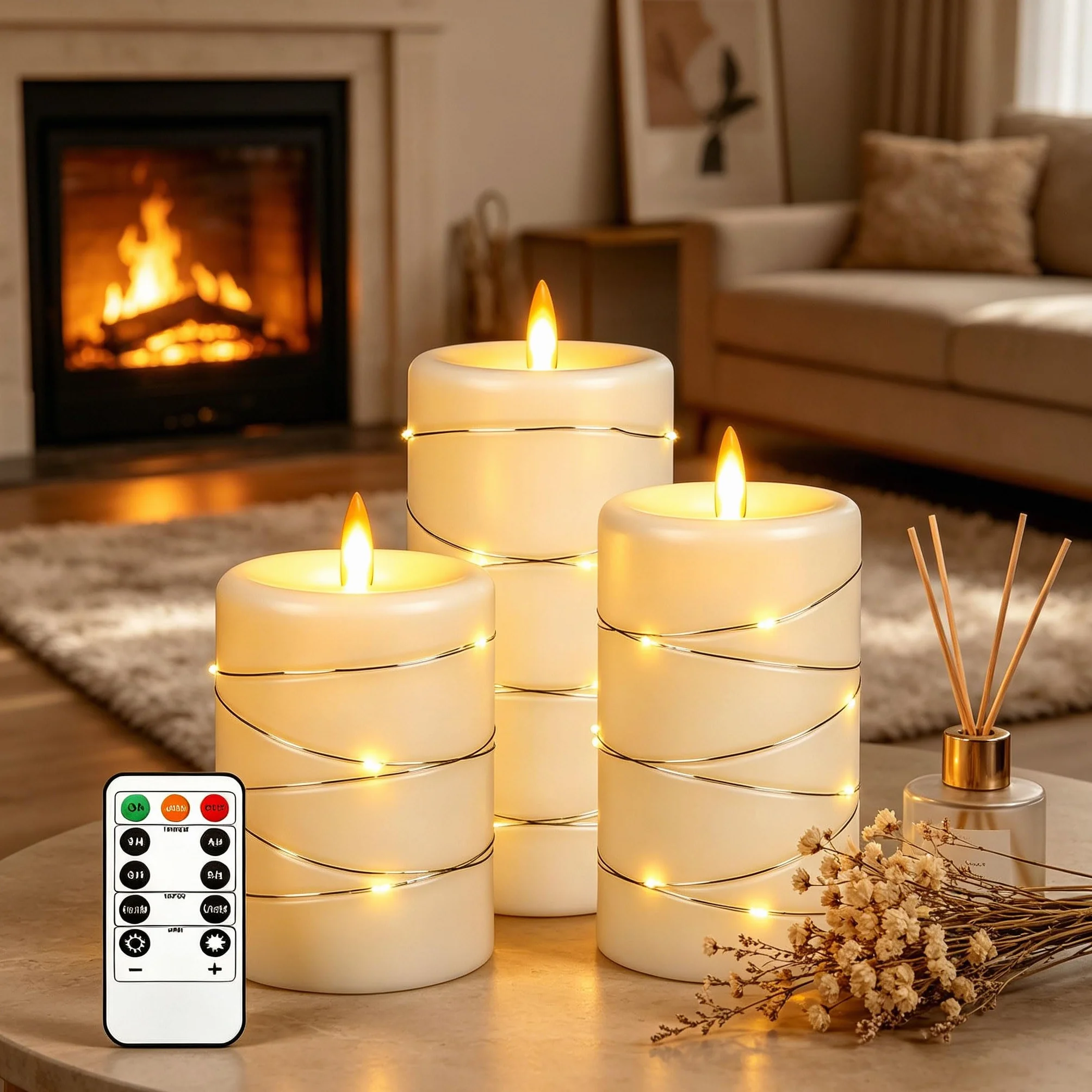 Bougies LED Ivoire Guirlande Lumineuse Flamme Réaliste Télécommande Plastique Réutilisable Écologique Déco Intérieure