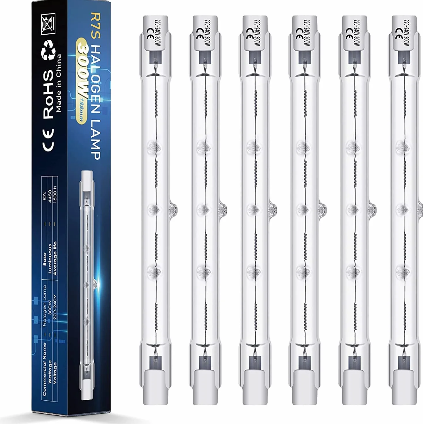 BROTOU 300W 118mm R7S Ampoule Halogène Dimmable 220-240V 4480lm 2800K Blanc Chaud