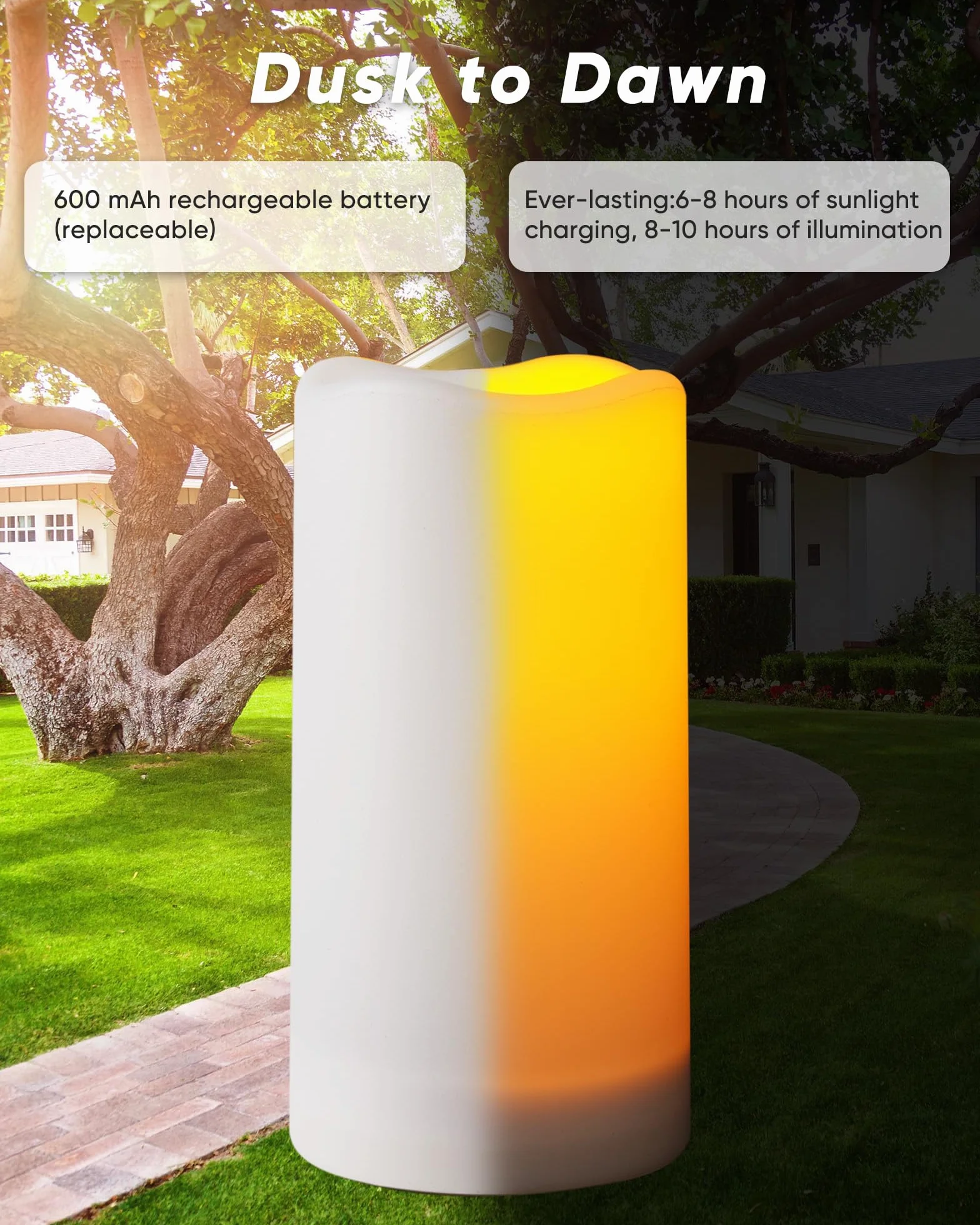 Homemory Lot de 3 bougies solaires d'extérieur étanches crépuscule à l'aube rechargeables lanternes