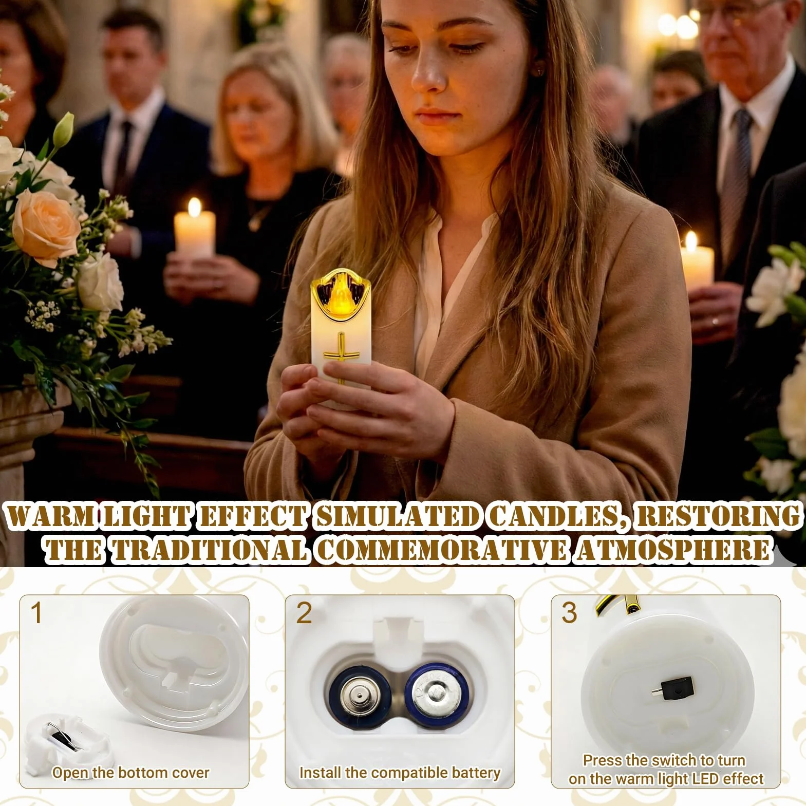 Bougies LED Cimetière 2 Pièces, Bougies Vacillantes Sans Flamme Résistantes à la Pluie Extérieur Blanc