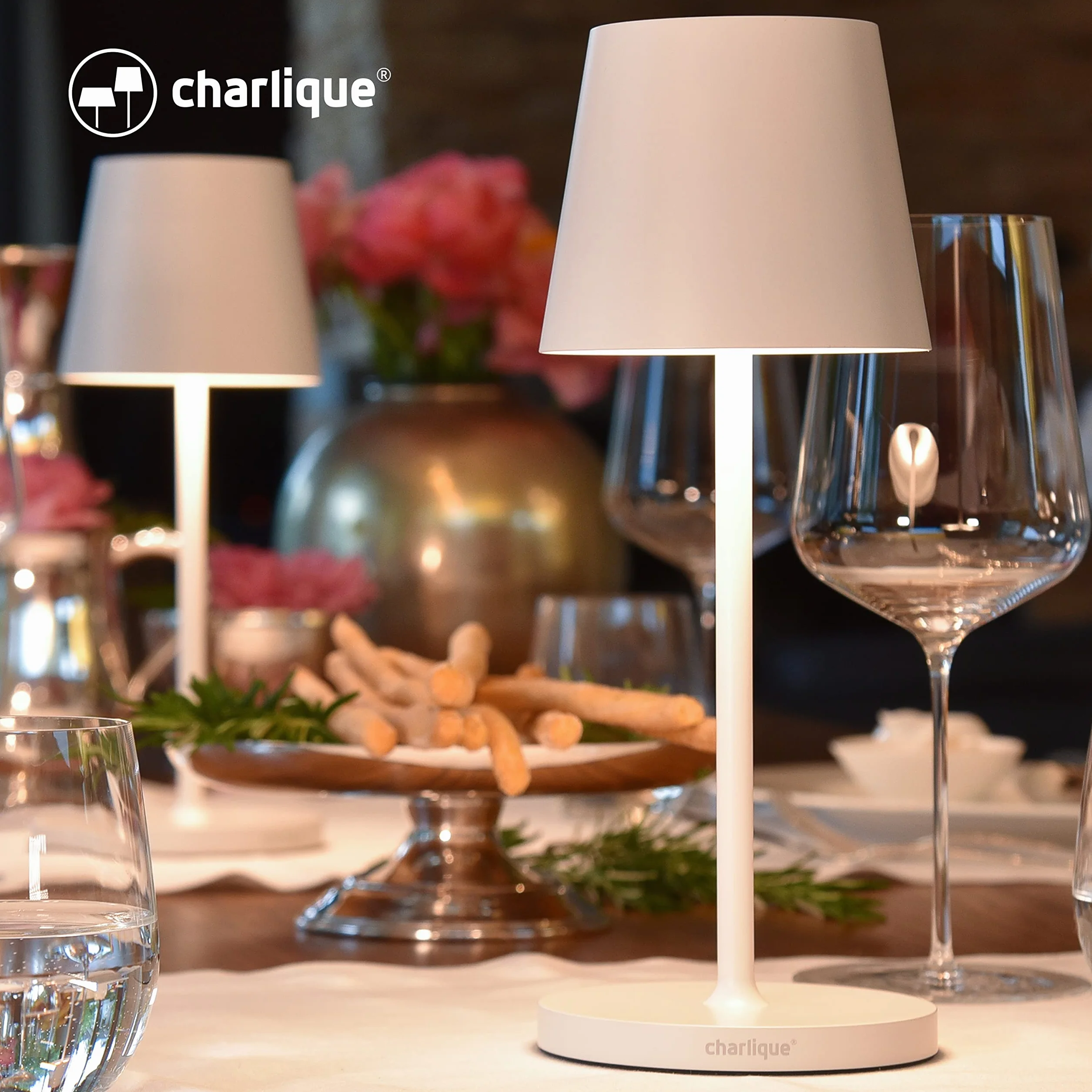 Lampe LED à poser rechargeable USB blanc double pack – lampe nomade tactile sans fil avec variateur pour extérieur