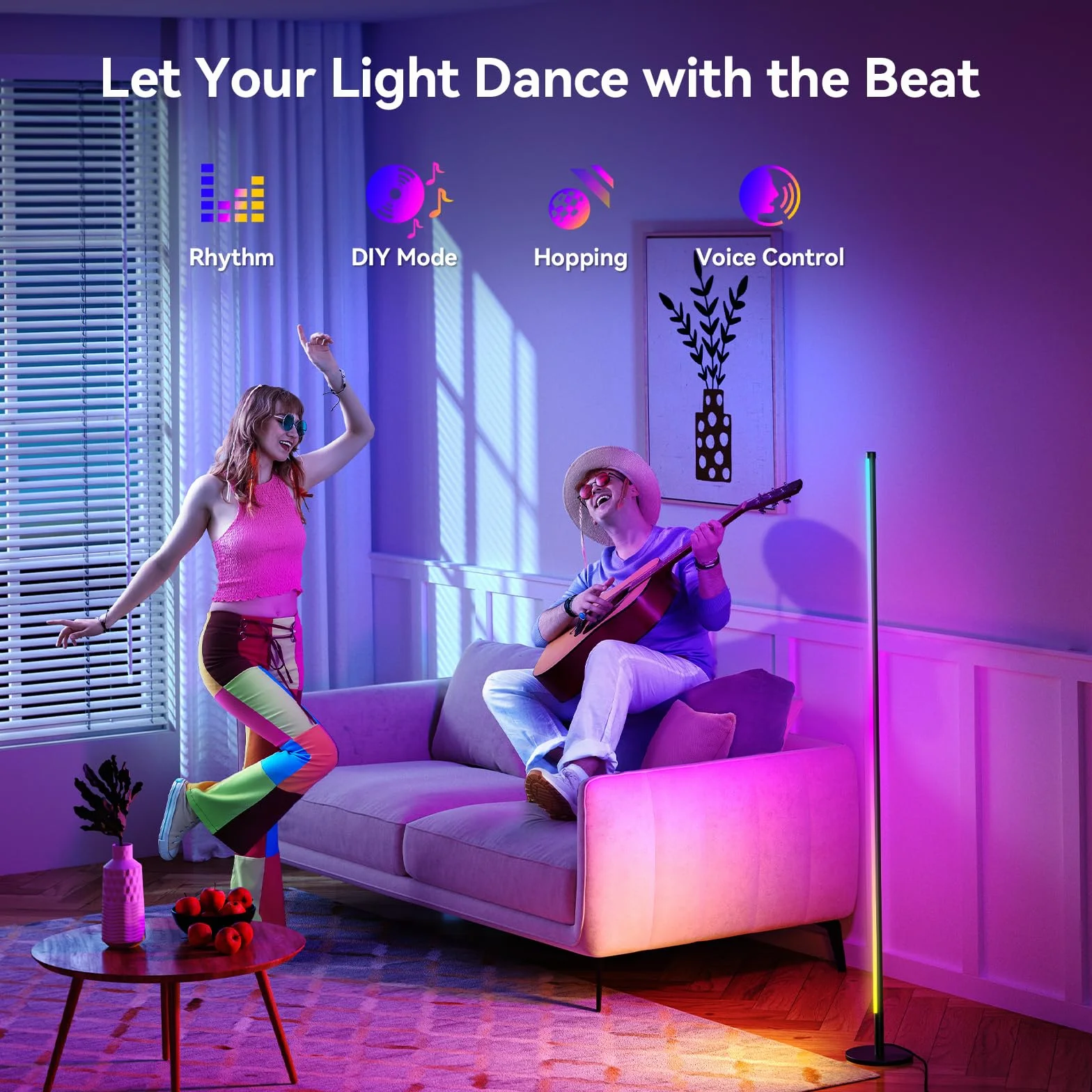 Lampadaire LED d'Angle RGB 160cm avec APP et Télécommande, Sync Musique et Minuterie