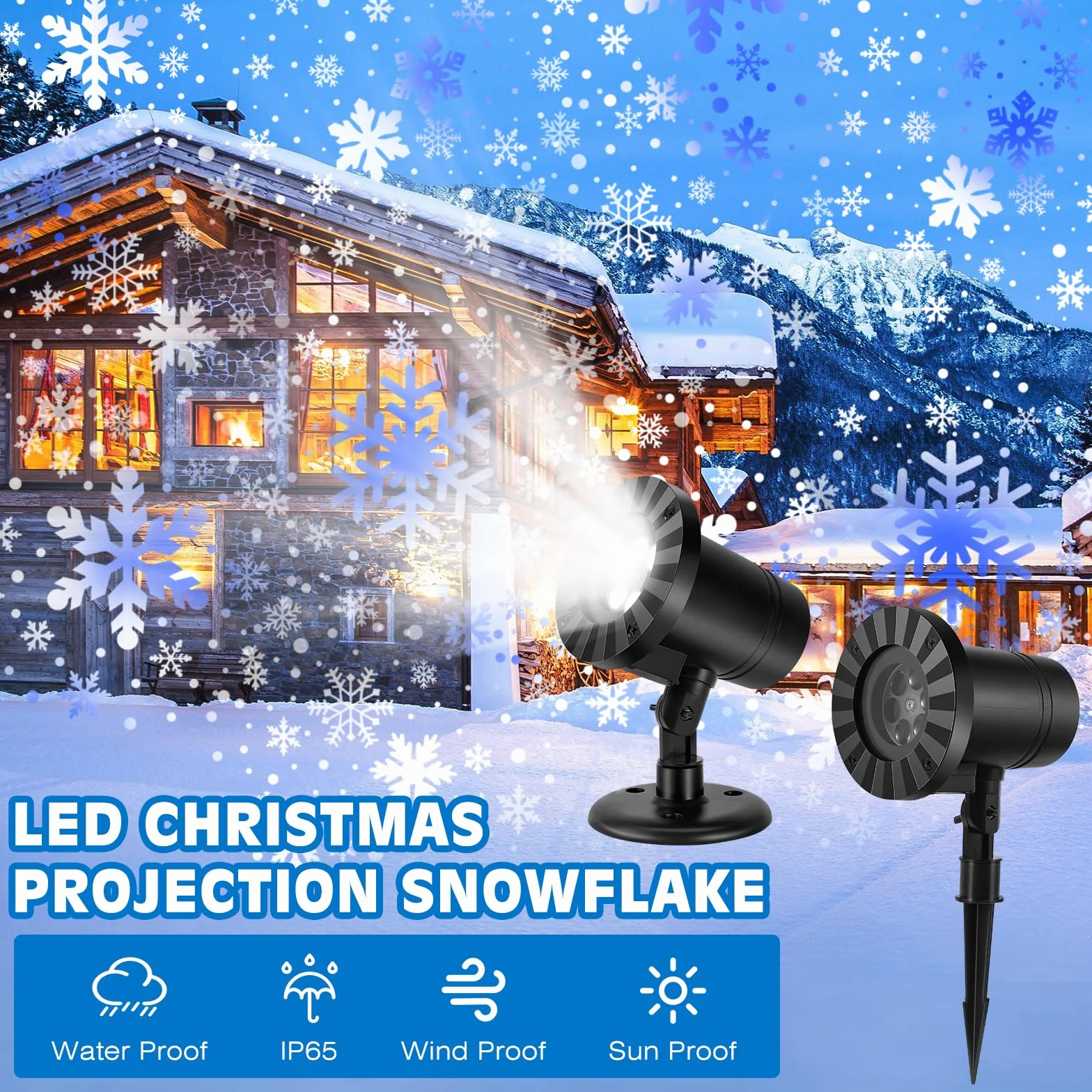 Projecteur de Noël Extérieur LED Effet Flocons de Neige Étanche IP65 Lumières de Projection Chute de Neige