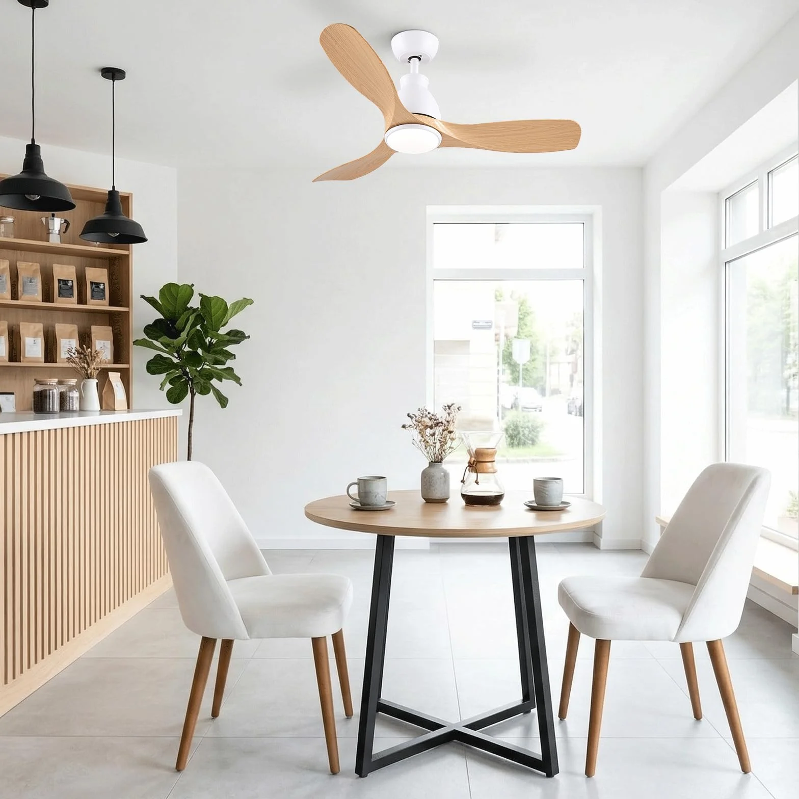 Newday Ventilateur Plafond en Bois 106cm avec Lumiere et Télécommande Silencieux, Moteur DC Réversible, LED Dimmable