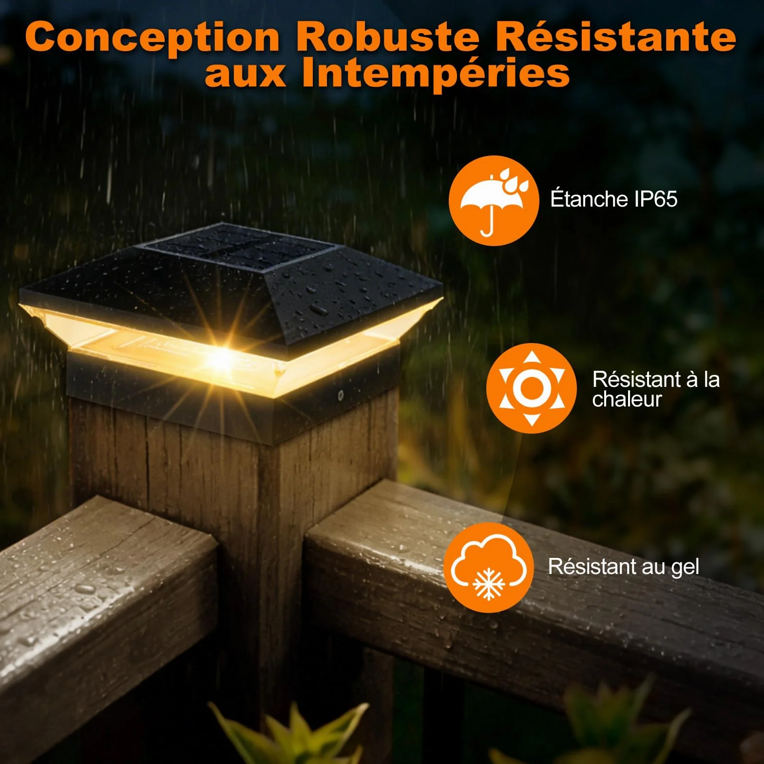 NATPOW Capuchon de Poteau Solaire IP65 3000K/6000K Lot de 2 Étanche Extérieure