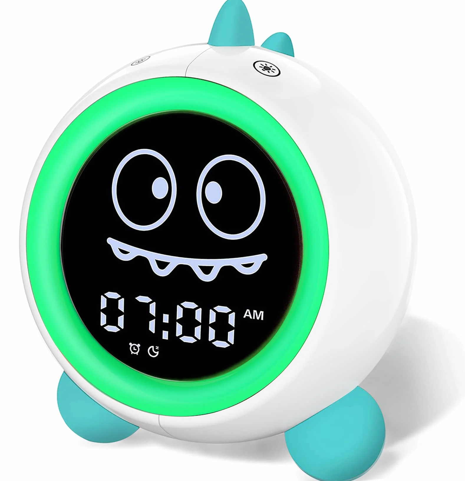 Réveil pour Enfants avec Veilleuse, Machine Sonore et Temps de Réveil, Entraîneur de Sommeil (Vert)