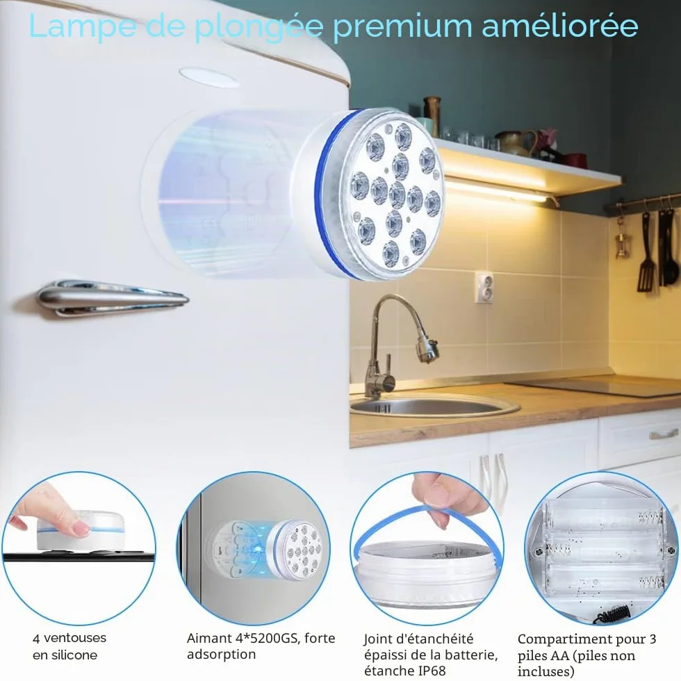 Lumière LED Submersible IP68 avec Télécommande RF pour Piscine, Spa, Jardin (2 Pièces)