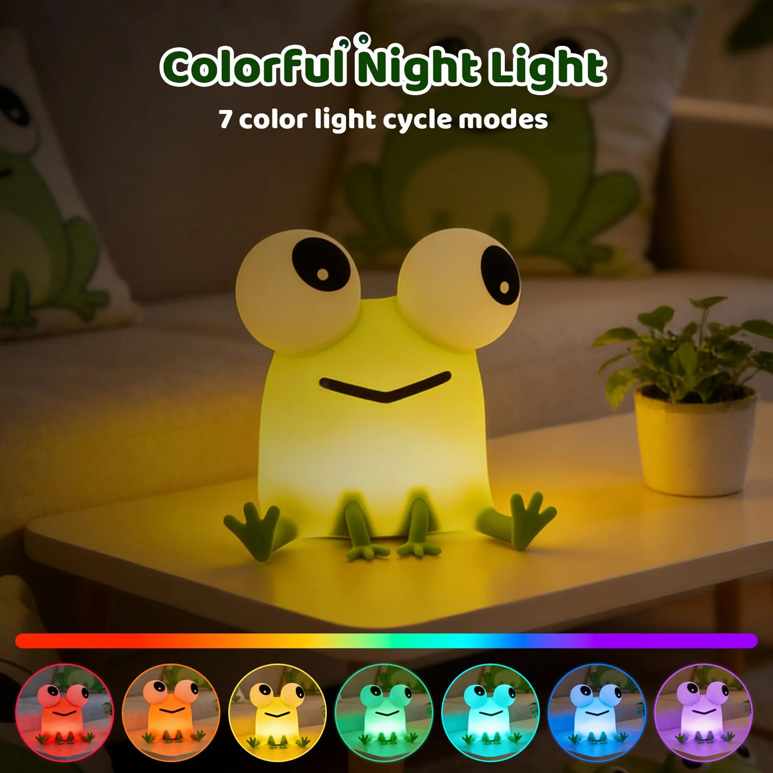 Gemmac Veilleuse Grenouille Rechargeable Silicone Tactile Lumière Allaitement Dimmable 7 Couleurs Minuterie Lampe Chevet