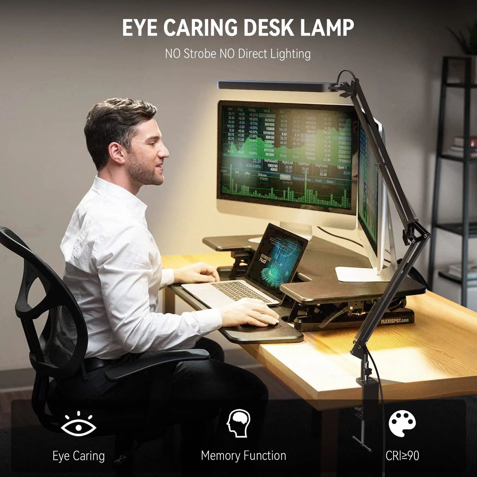 SKYLEO Lampe de Bureau LED 1300LM 5 Modes de Couleur 11 Niveaux de Luminosité Bras Pivotant Réglable 12W Noir