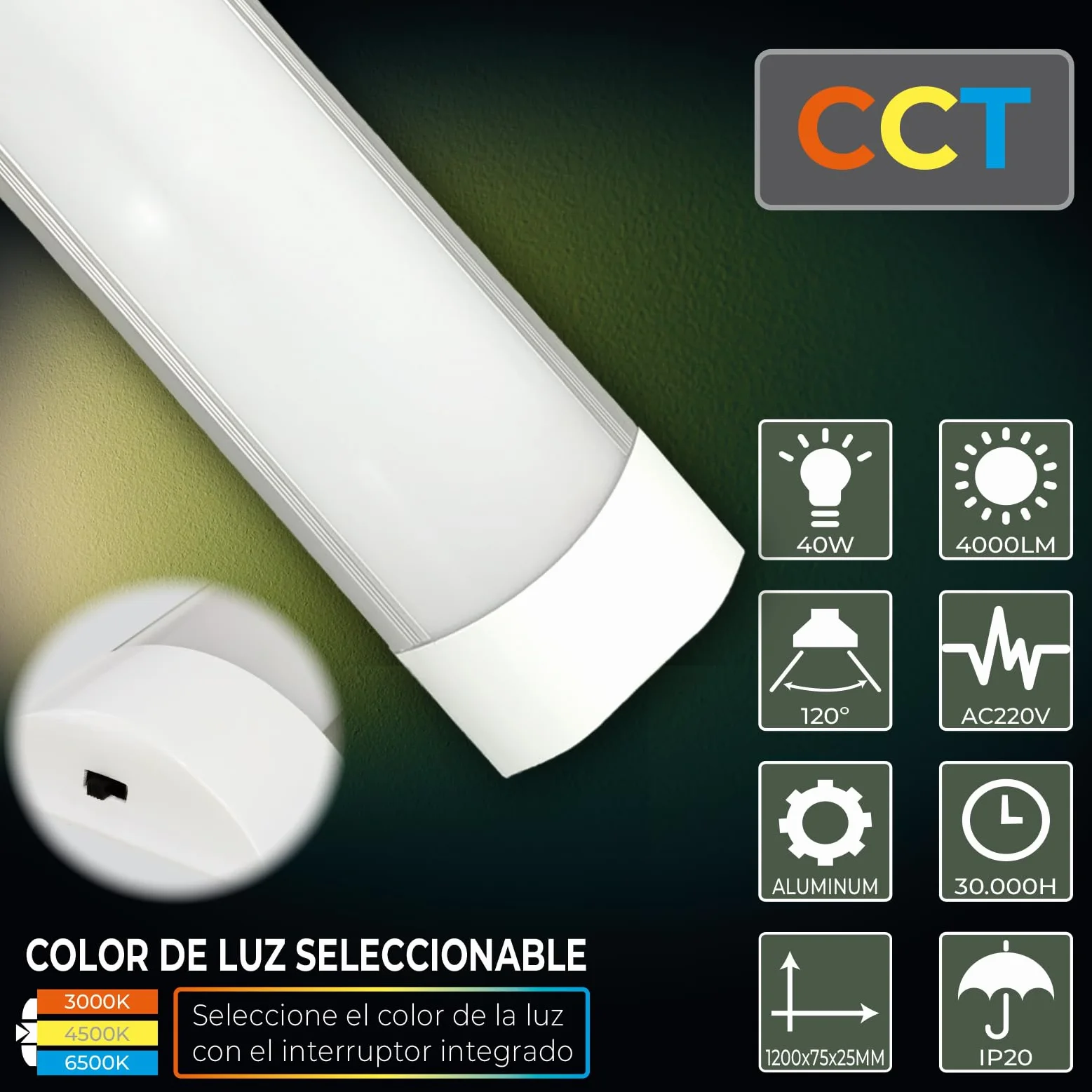 LED ATOMANT Lot de 2 Réglette LED 120cm 40W CCT 4000 Lumens