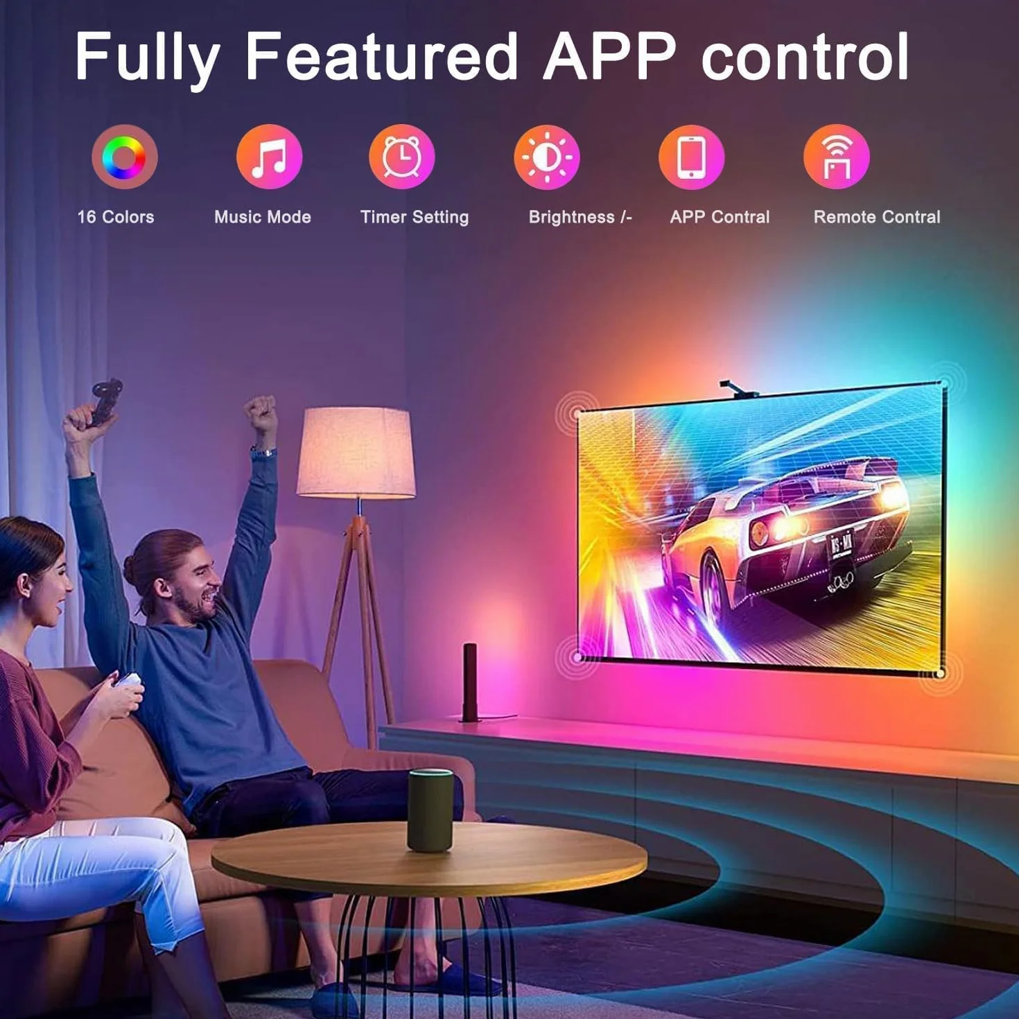 Ruban LED 2M 5050 RGB Multicolore Flexible avec Télécommande, Synchronisé Musique