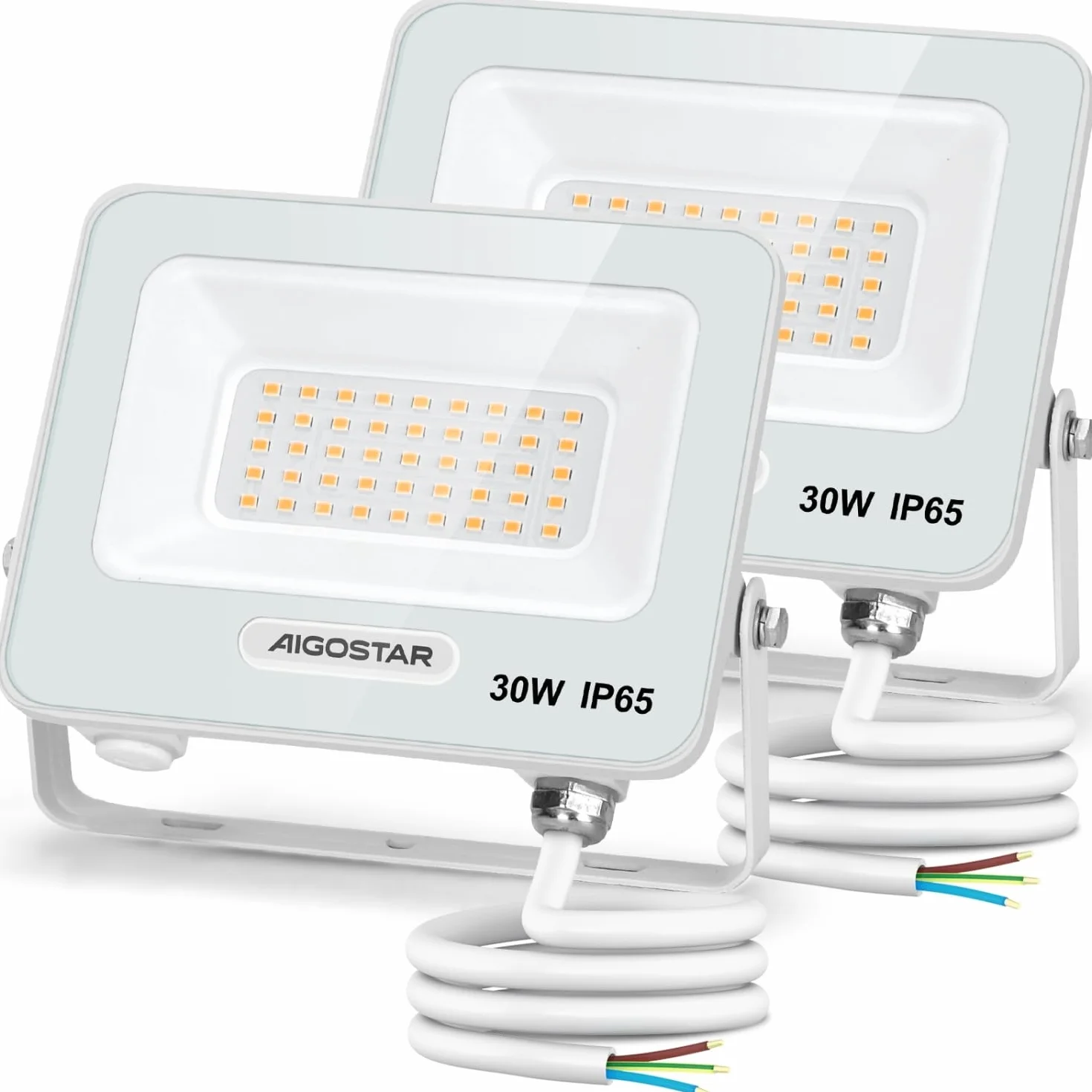 Aigostar Projecteur LED Extérieur 30W 2450lm 4000K IP65 Imperméable Lumière de Sécurité Lot de 2