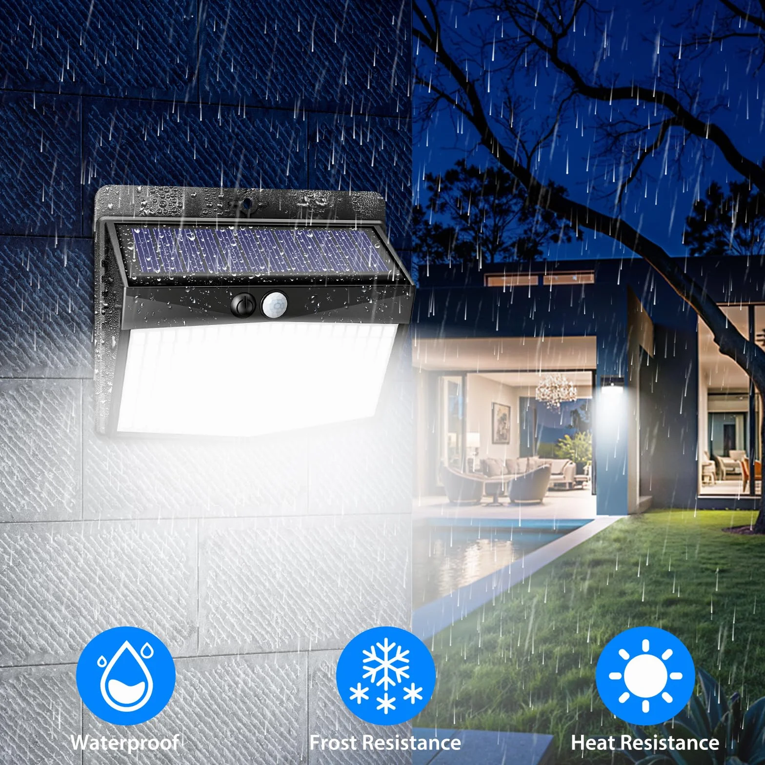 Peasur Lampe Solaire Exterieur Detecteur de Mouvement Lot de 4 LED, 3 Modes Etanche Spot Solaire Jardin Murale Garage Blanc Froid