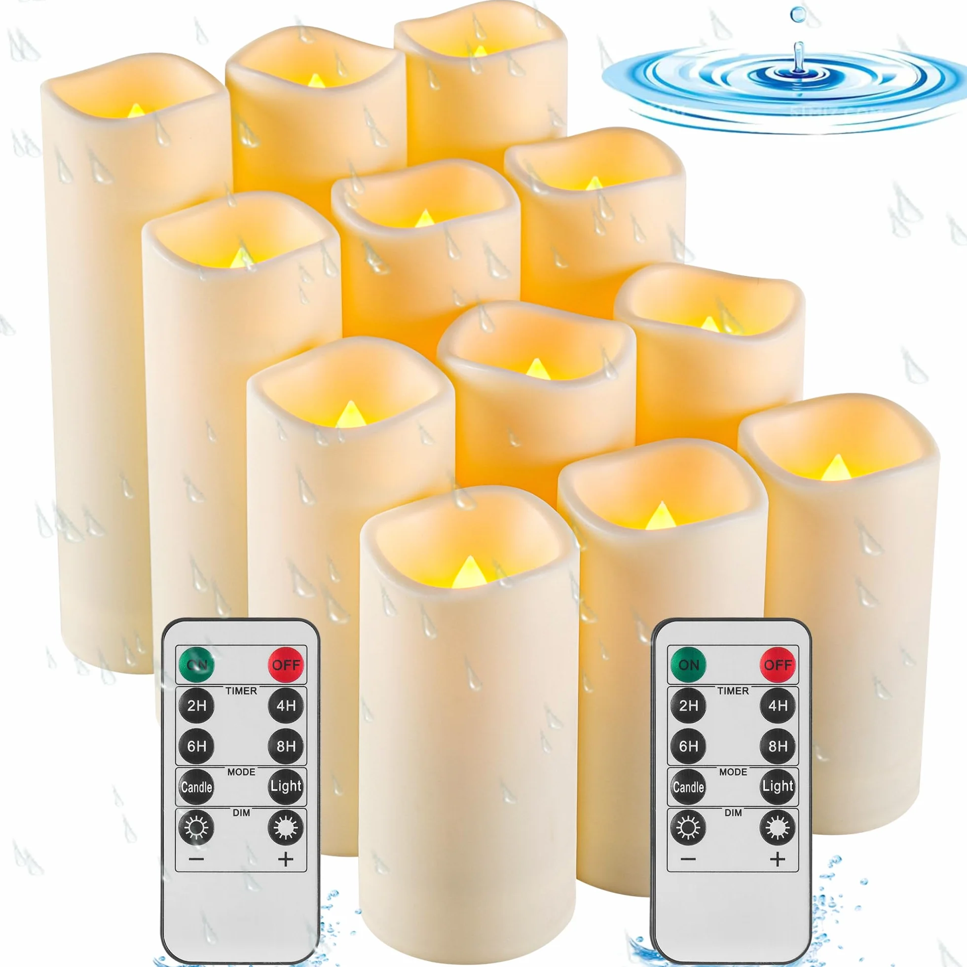 Bougies LED Étanches Réalistes avec Flamme Scintillante, 2 Télécommandes, Résistantes à la Chaleur, Plastique Réutilisable