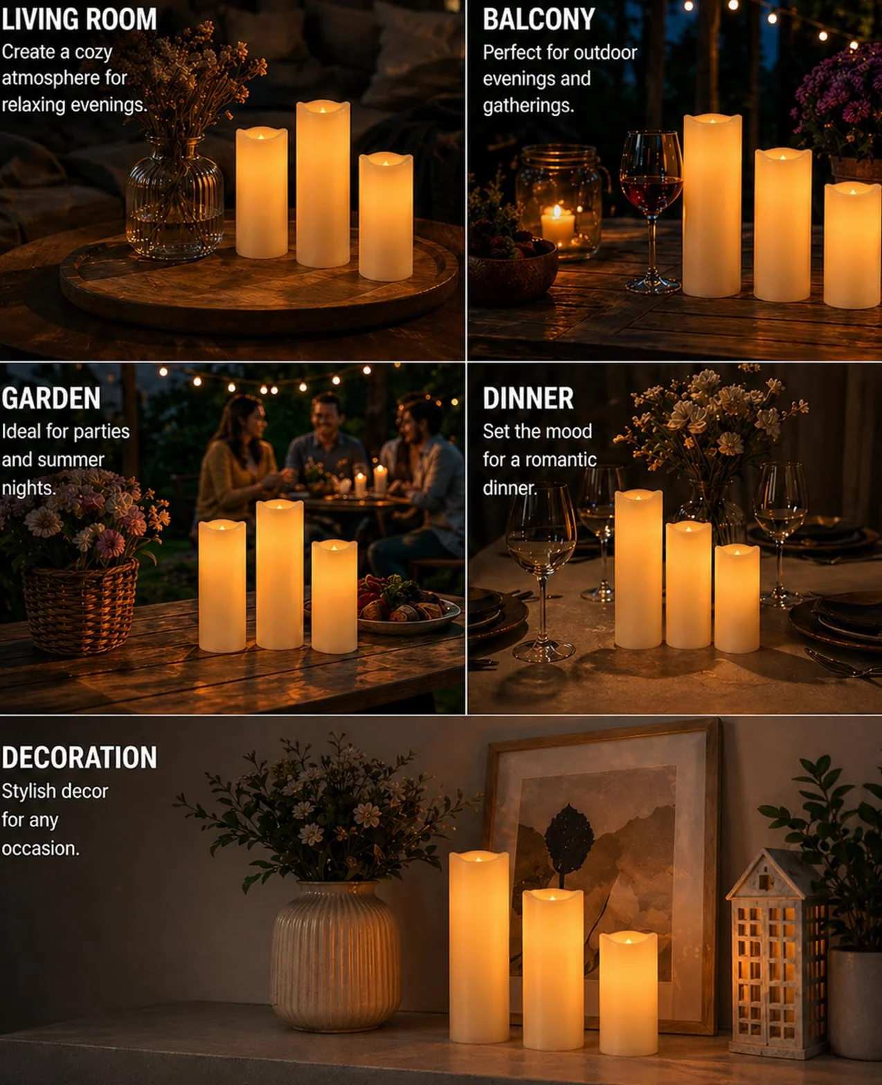 Bougies LED d'extérieur IP55 avec télécommande, lot de 12, lumière blanche chaude vacillante