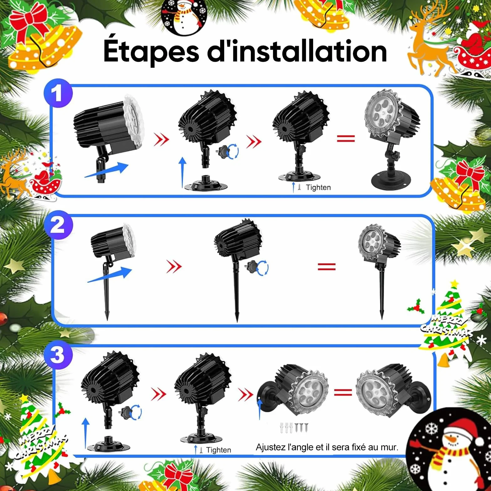 Projecteur Noël Extérieur LED 10 Diapositives HD 80 Motifs avec Télécommande Minuteur Étanche