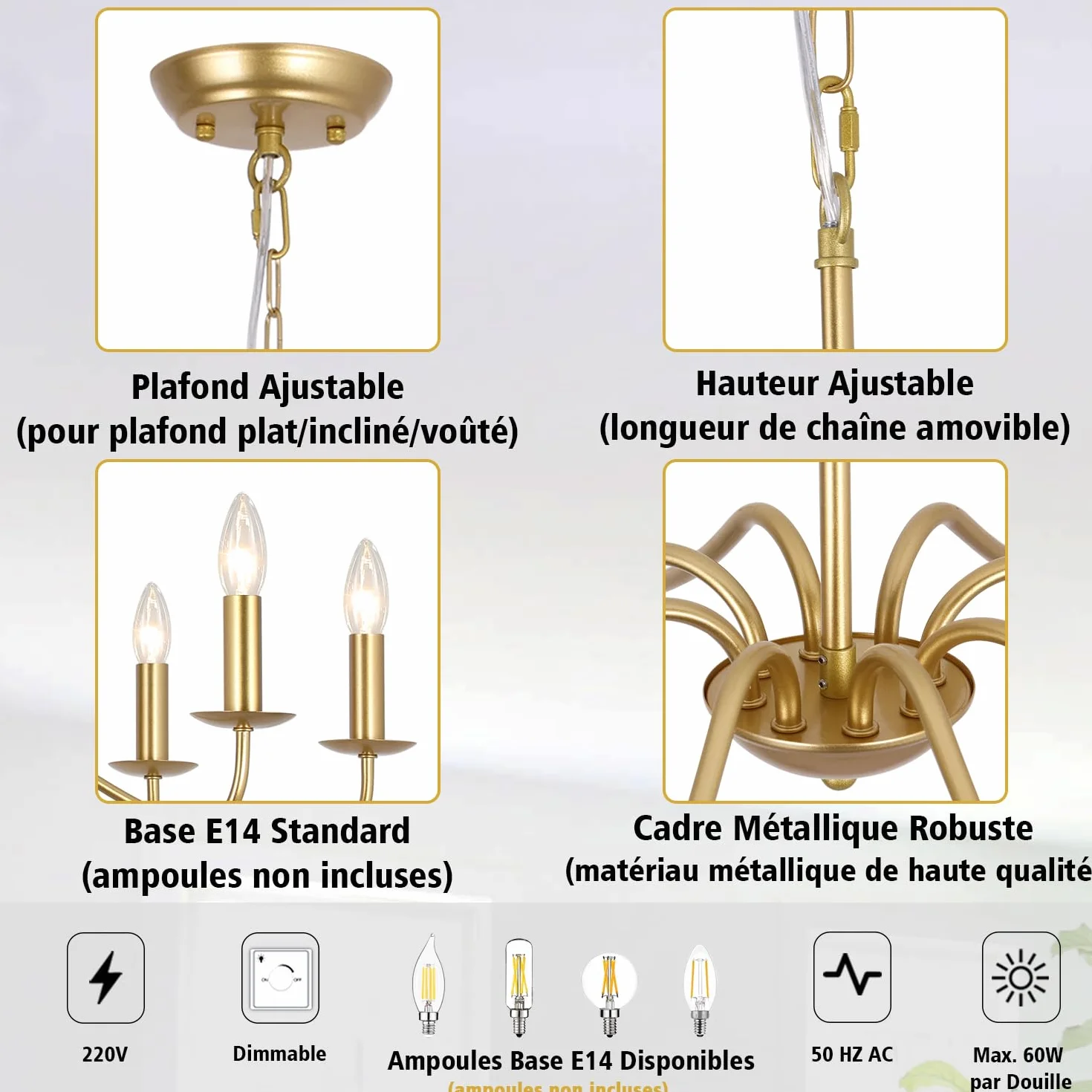 Lustre Doré Vintage, 8 Lumières Plafonnier Dore Moderne Suspension Luminaire Industriel Lustre Salon Chambre Salle à Manger Couloir Cuisine Entree - Ampoule E14 (Non Incluses)