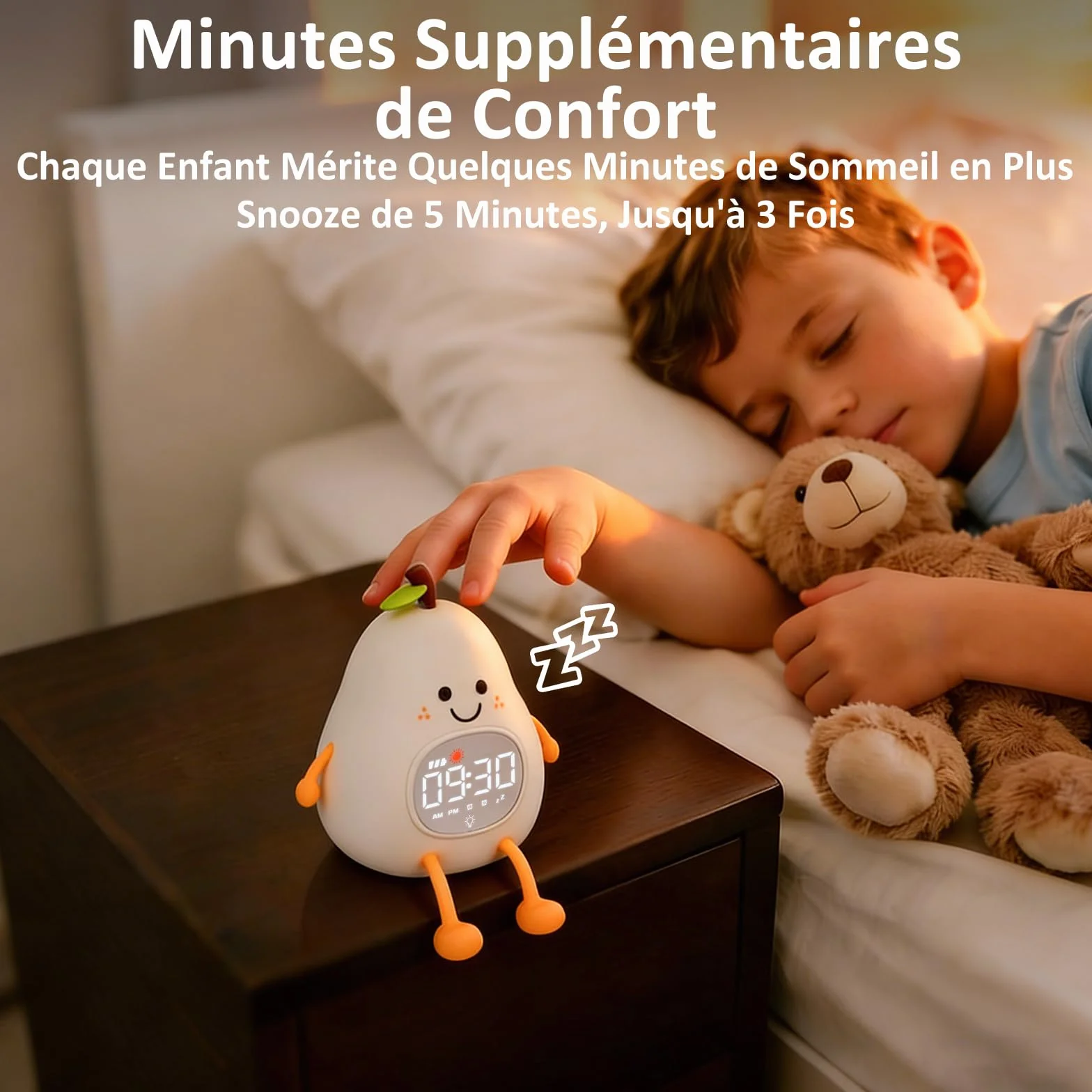 Réveil Enfant Éducatif Jour/Nuit Lumineux en Silicone avec Veilleuse
