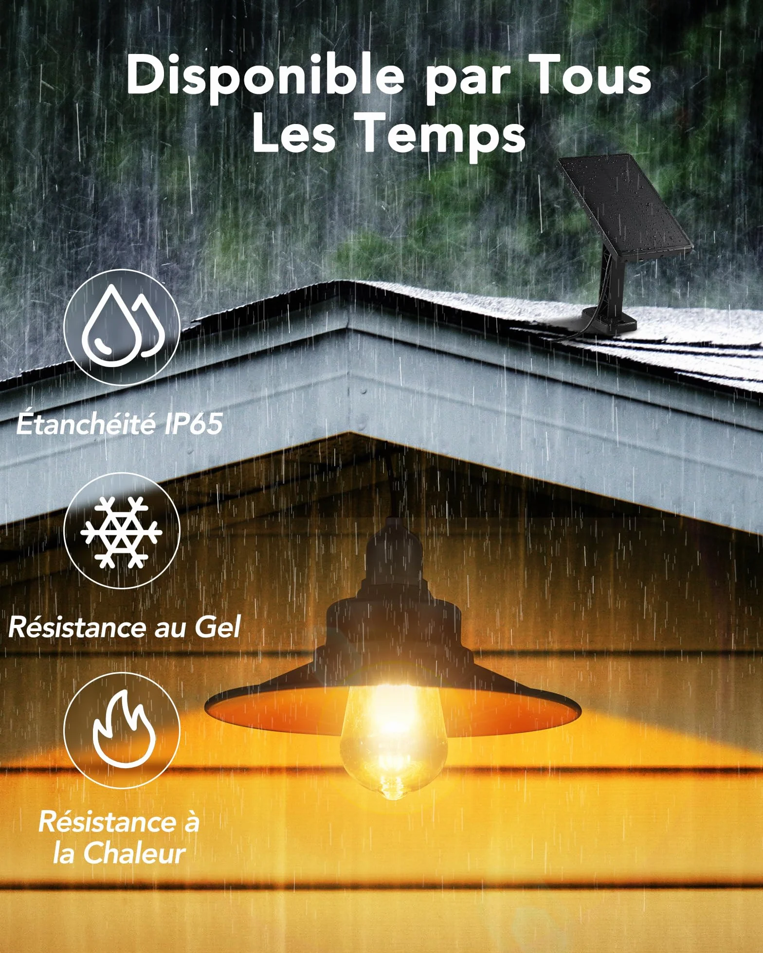 Lampe Solaire Intérieur Extérieur IP65 E27 Interrupteur à Tirette Suspendue Éclairage Jardin Pergola