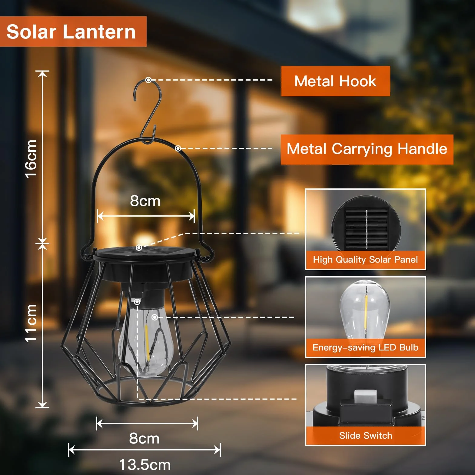 Ketom 2 Pièces Lanterne Solaire Exterieur Jardin IP65 Étanche Métal Suspendre Poser