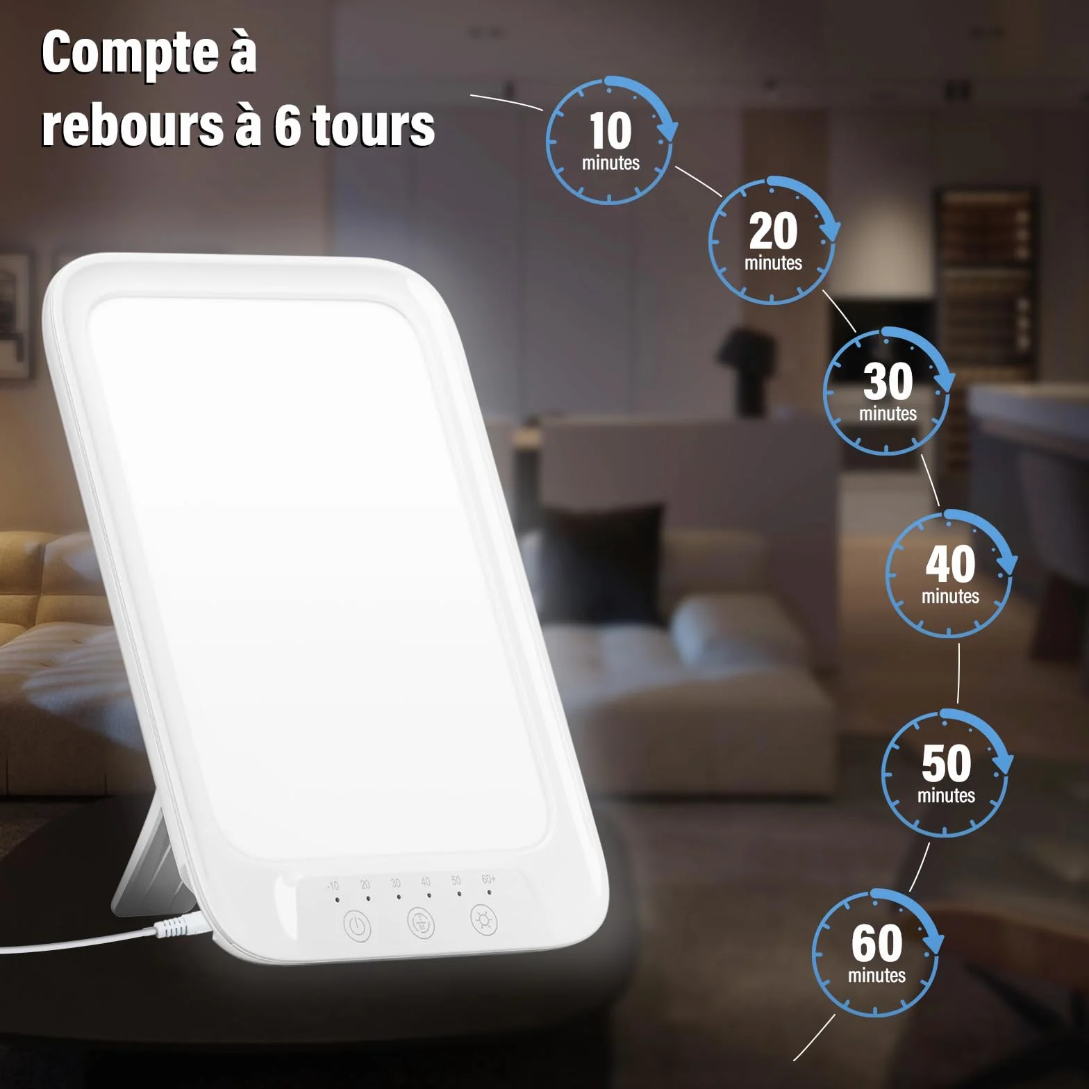 Lampe de luminothérapie 20000 Lux, 3 températures de couleur, 10 niveaux de luminosité, 6 minuterie, Mémoire