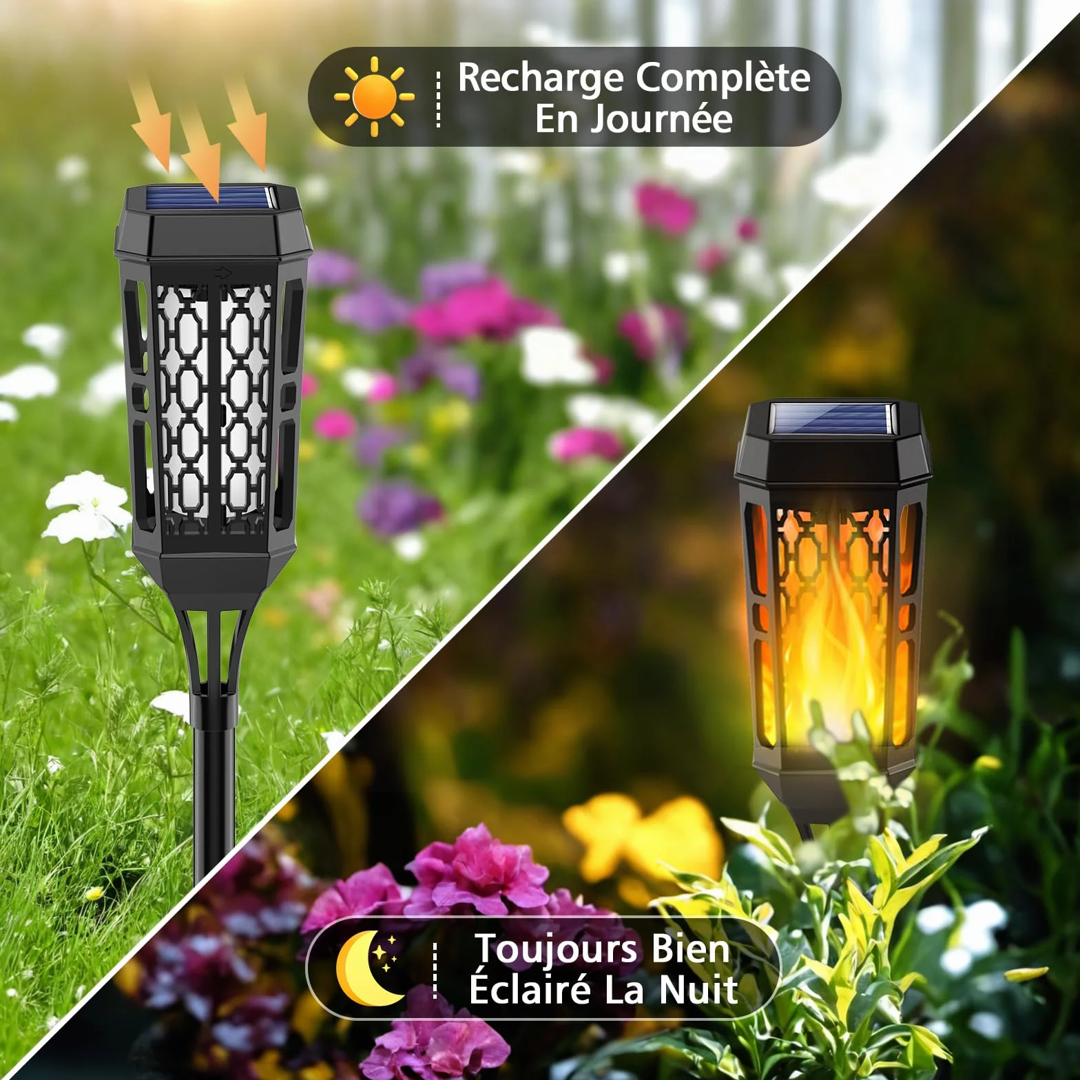 Lumière Flamme Solaire Exterieure 6 Pièces 12 LED Etanche Lampe à Flamme Solaire Torche Jardin Vacillante