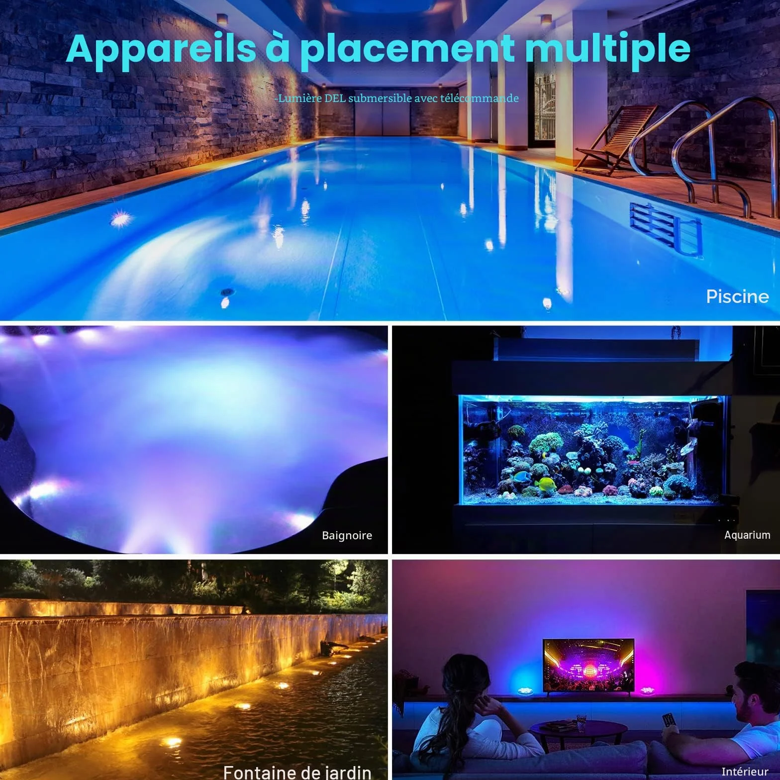 Lumières LED Submersible Lot de 4 - Lampe LED Imperméable Avec Télécommande RGB Multicolore Étanche