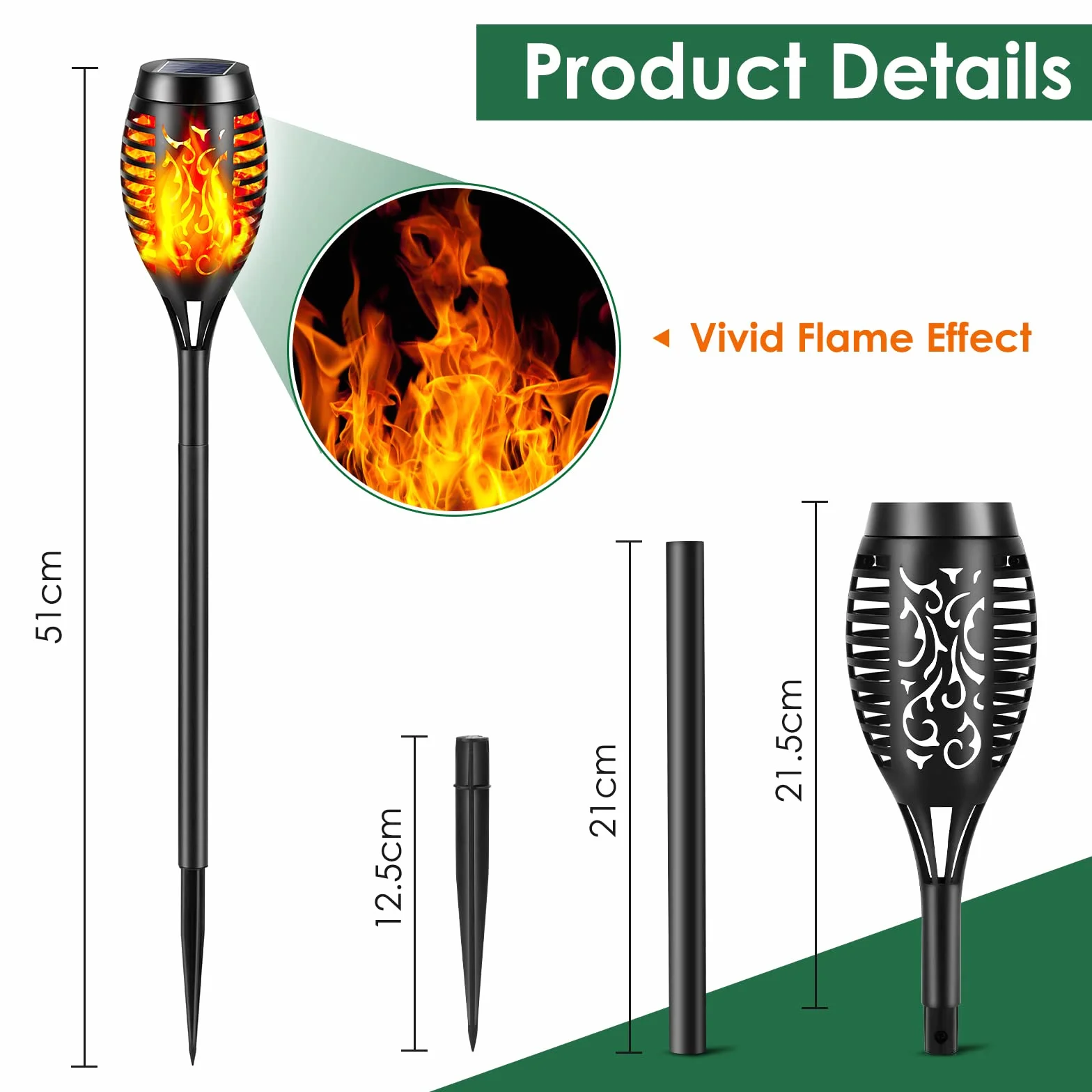 Lumières Flamme Solaire Exterieure 12 LED IP65 Lampe Solaire Torche Jardin Étanche