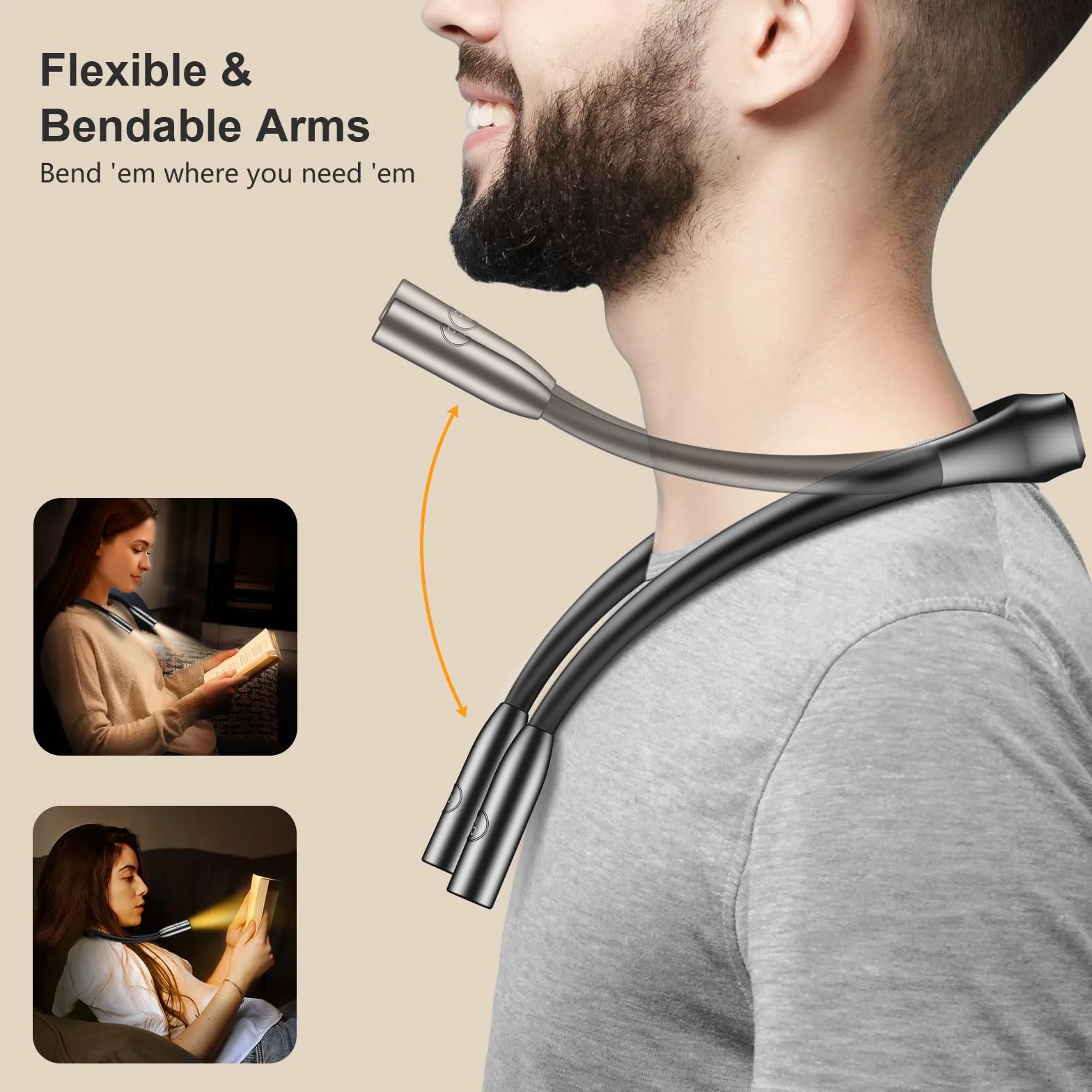Gritin Lampe de Lecture de Cou Rechargeable, 80H Autonomie, Cou Ergonomique & Bras Flexible